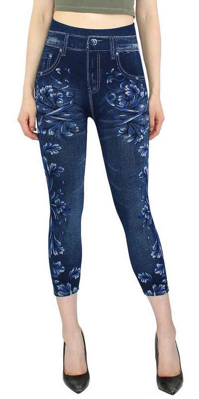 dy_mode 7/8-Jeggings Damen 7/8 Leggings Jeans Optik Capri Jeggings Sommer Jeggins mit elastischem Bund, High Waist