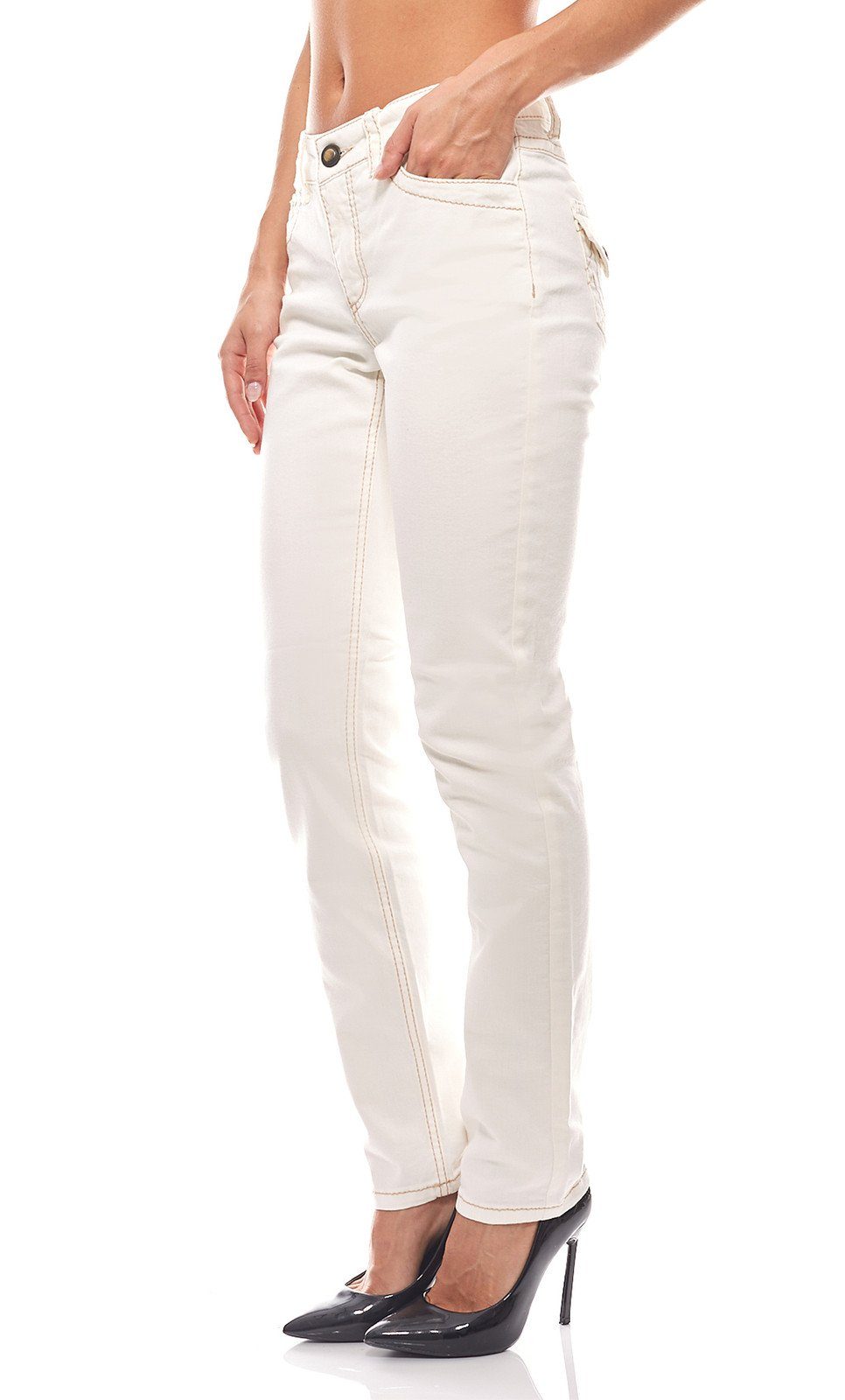 heine Regular-fit-Jeans Hose Trend Jeans Damen Slim Fit Travel Couture Weiß