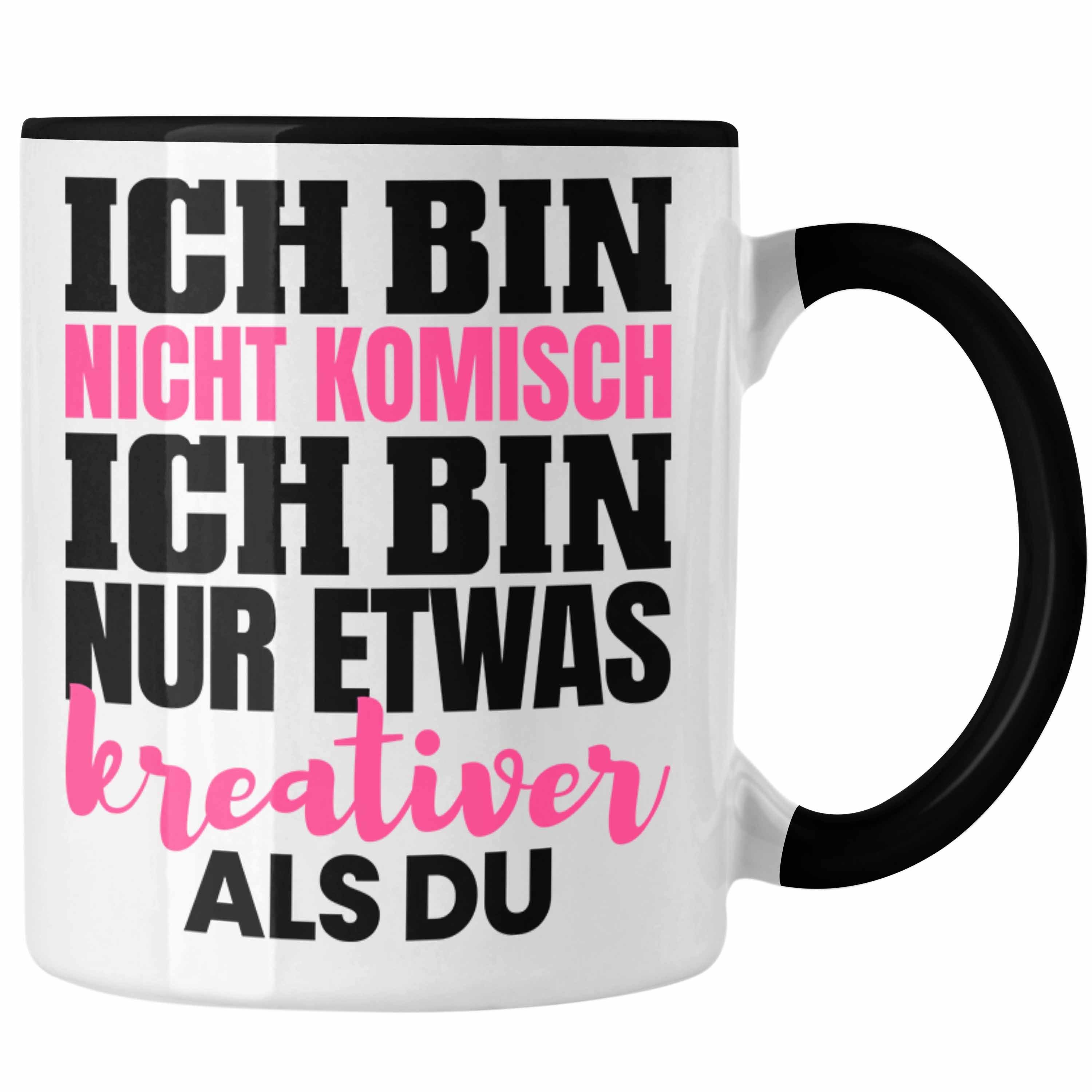 Trendation Tasse Verrückte Freundin Tasse Kaffee-Becher Geschenk Crazy Arbeits-Kollegin Schwarz