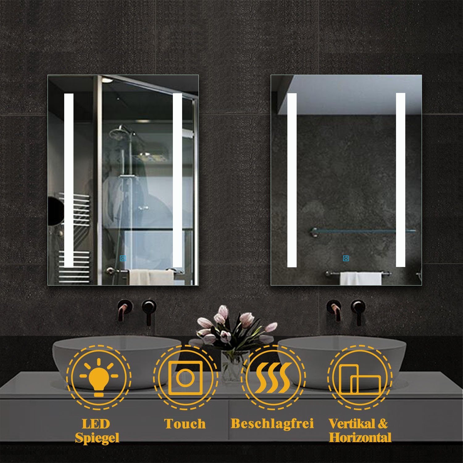 duschspa Badspiegel Badspiegel mit cm Beleuchtung Beschlagfrei Touch Wandspiegel, 50x70