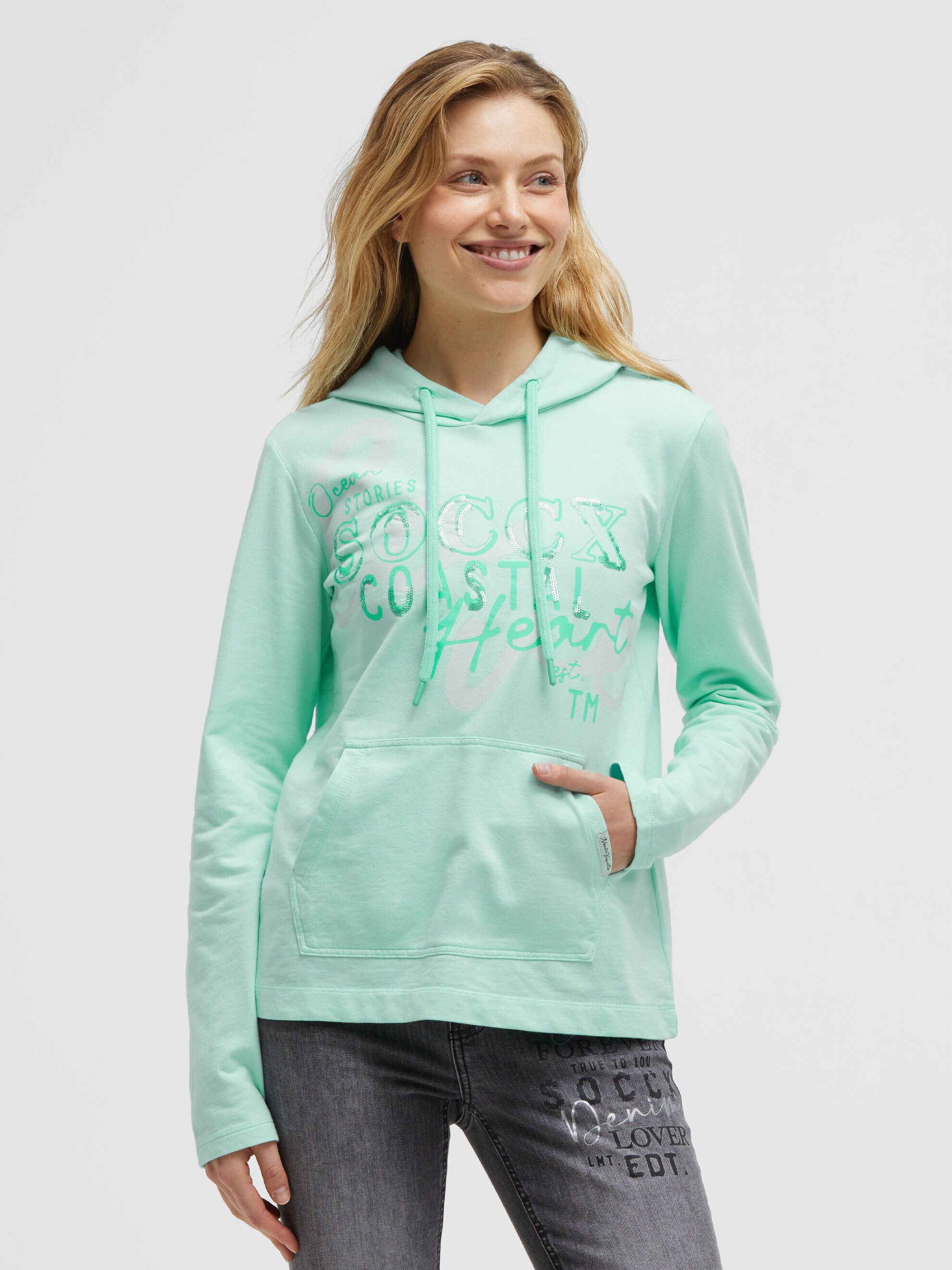 SOCCX Kapuzensweatshirt mit Pailletten-Schriftzug