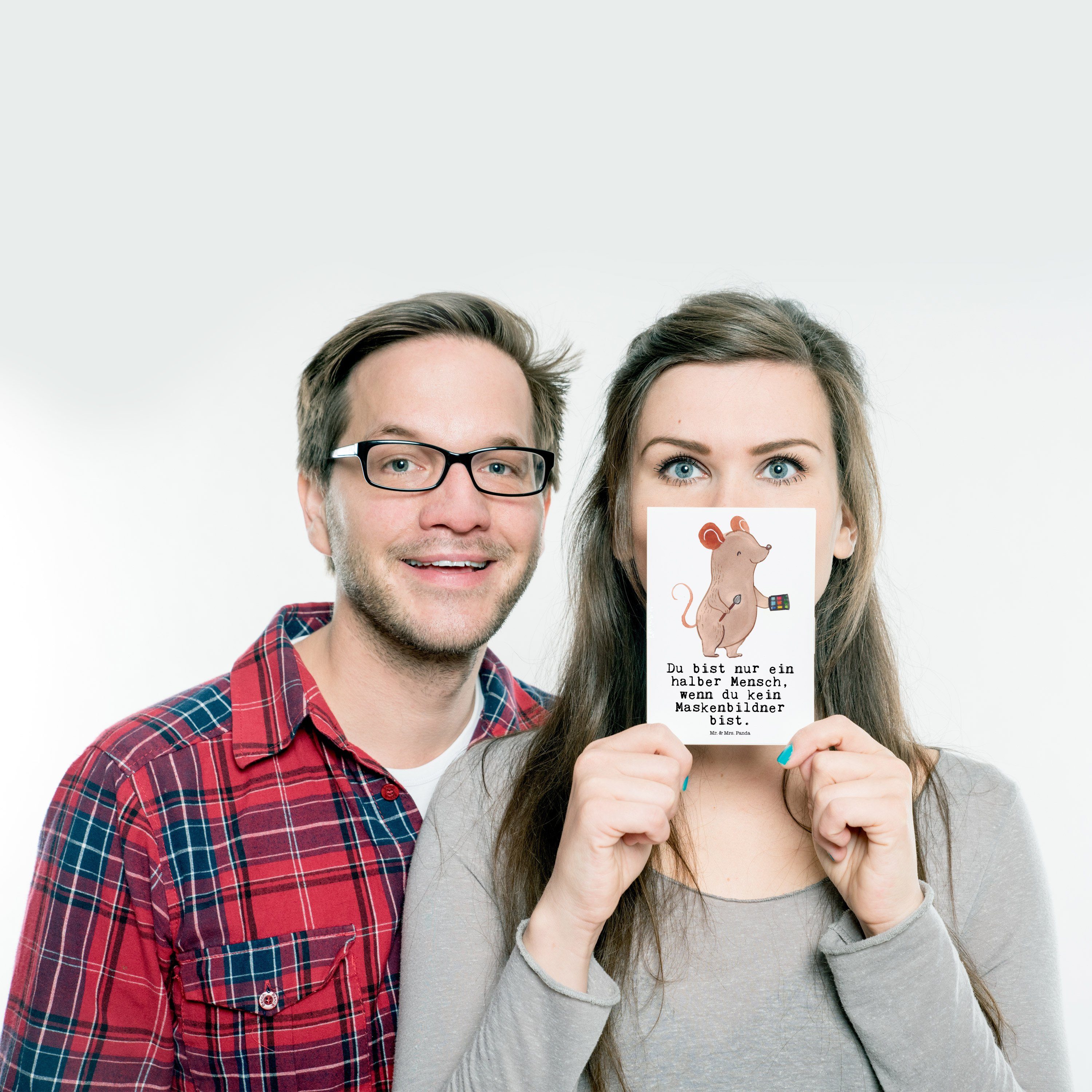 Mr. & Mrs. Herz Weiß mit Postkarte Geschenk, Abschied, - Wellnessgeschenk Panda - Maskenbildner