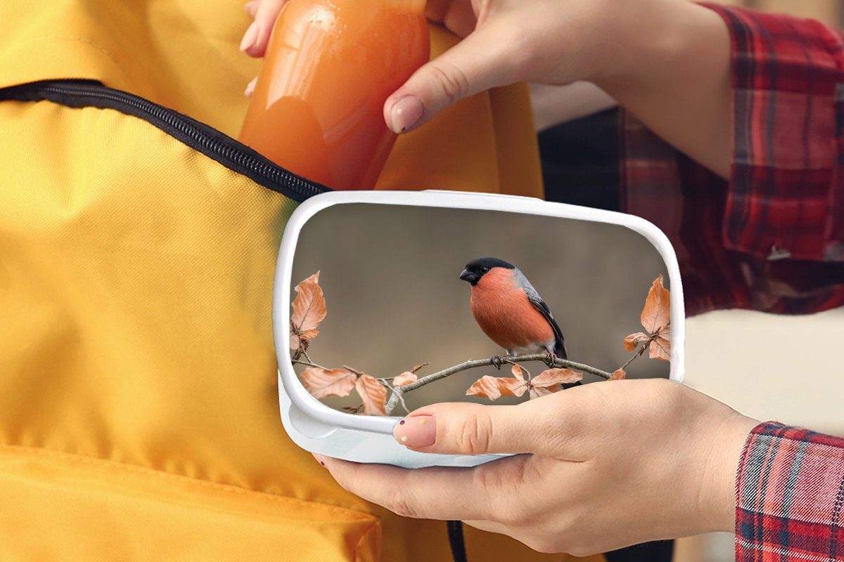 MuchoWow Lunchbox Vogel und -, Laub - für für Jungs - und (2-tlg), - weiß Kinder Brotdose, Erwachsene, Brotbox Gimpel Herbst Mädchen Kunststoff