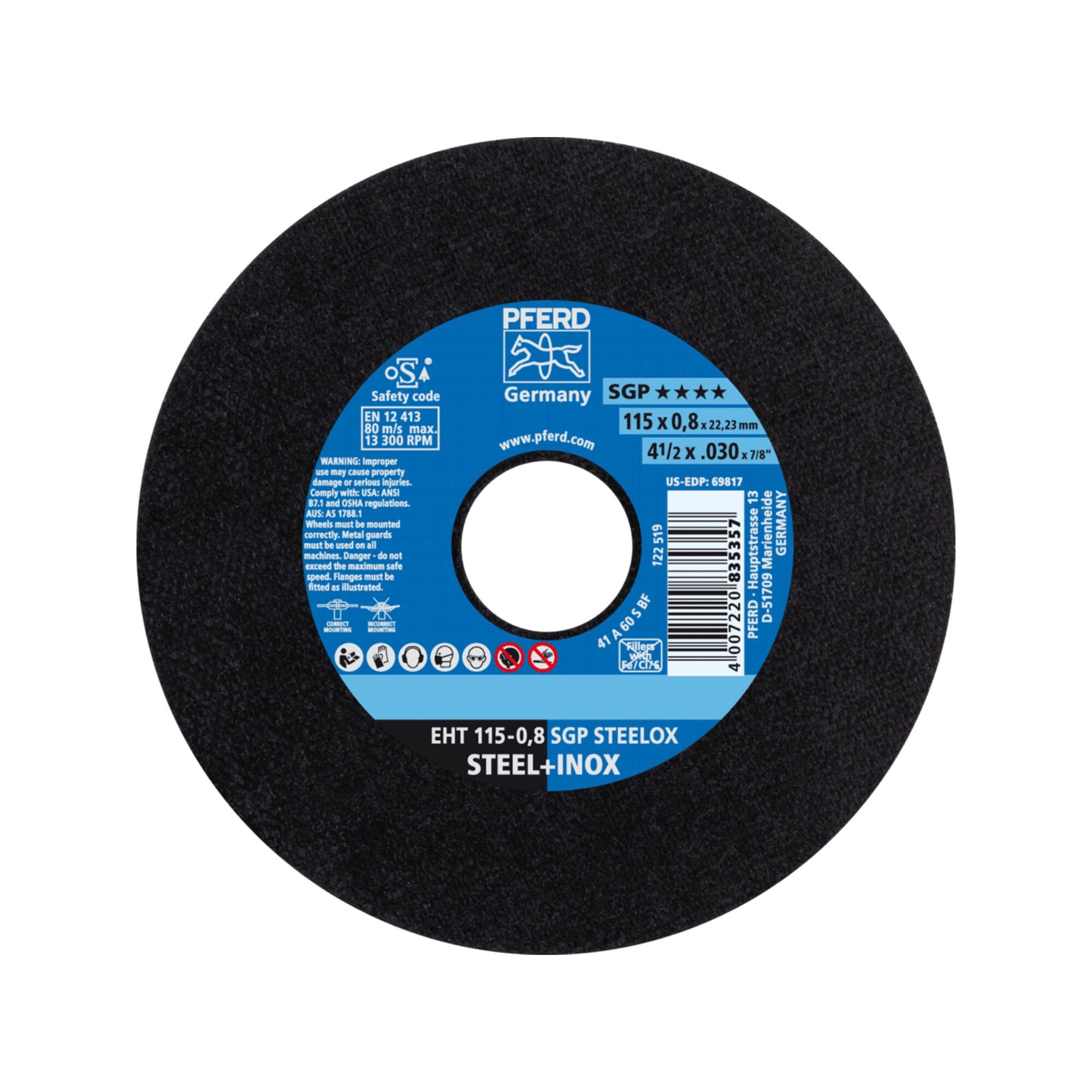 Pferd Trennscheibe PFERD TOOLS Trennscheibe EHT 115x0,8x22,23 mm gerade Speziallinie SGP
