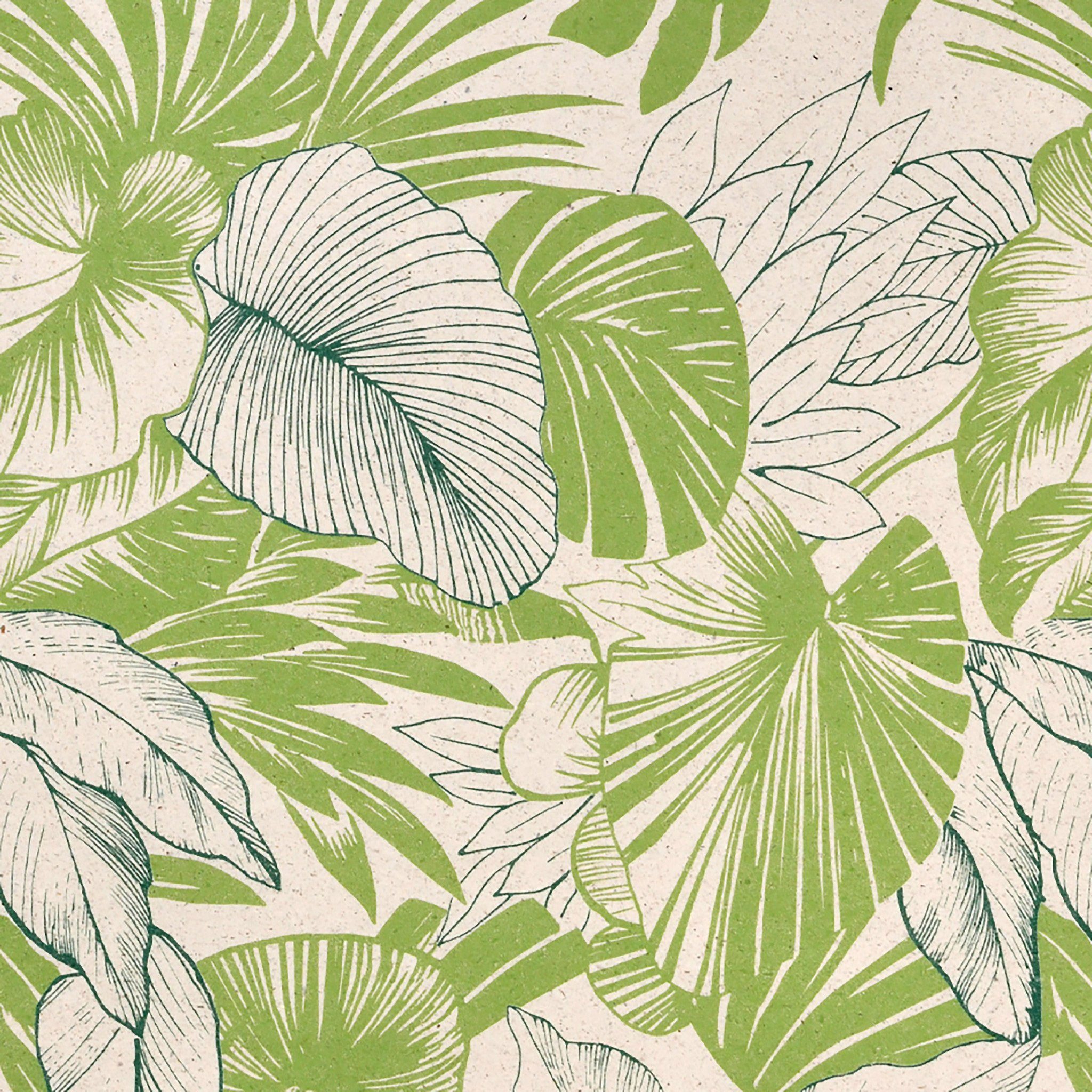 Star Geschenkpapier, Geschenkpapier Graspapier Blätter Motiv 70cm x 2m Rolle Beige / Grün