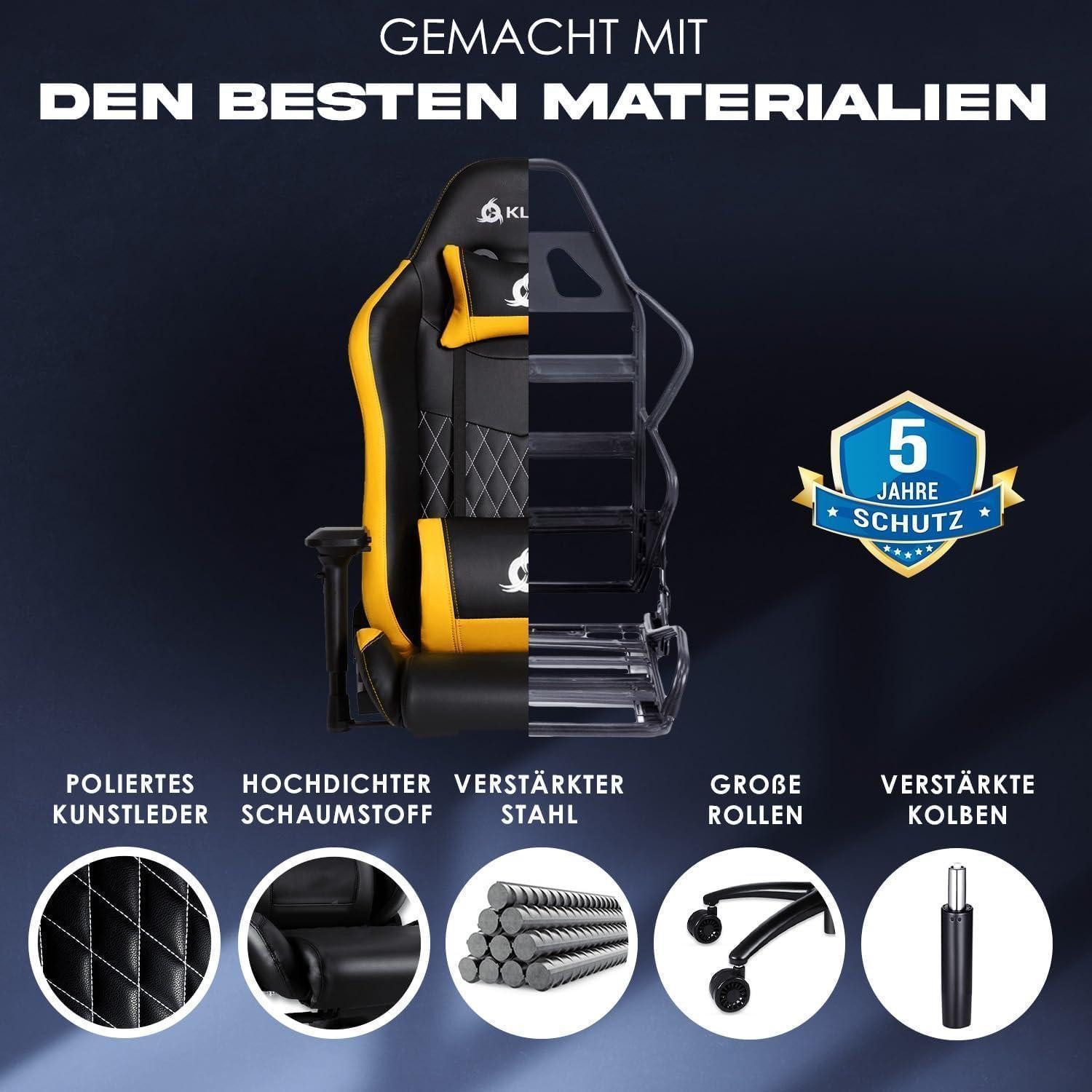 LuxusKollektion Gaming-Stuhl Gaming Stuhl 4D Armlehnen 170kg Kopf Lendenkissen Gelb