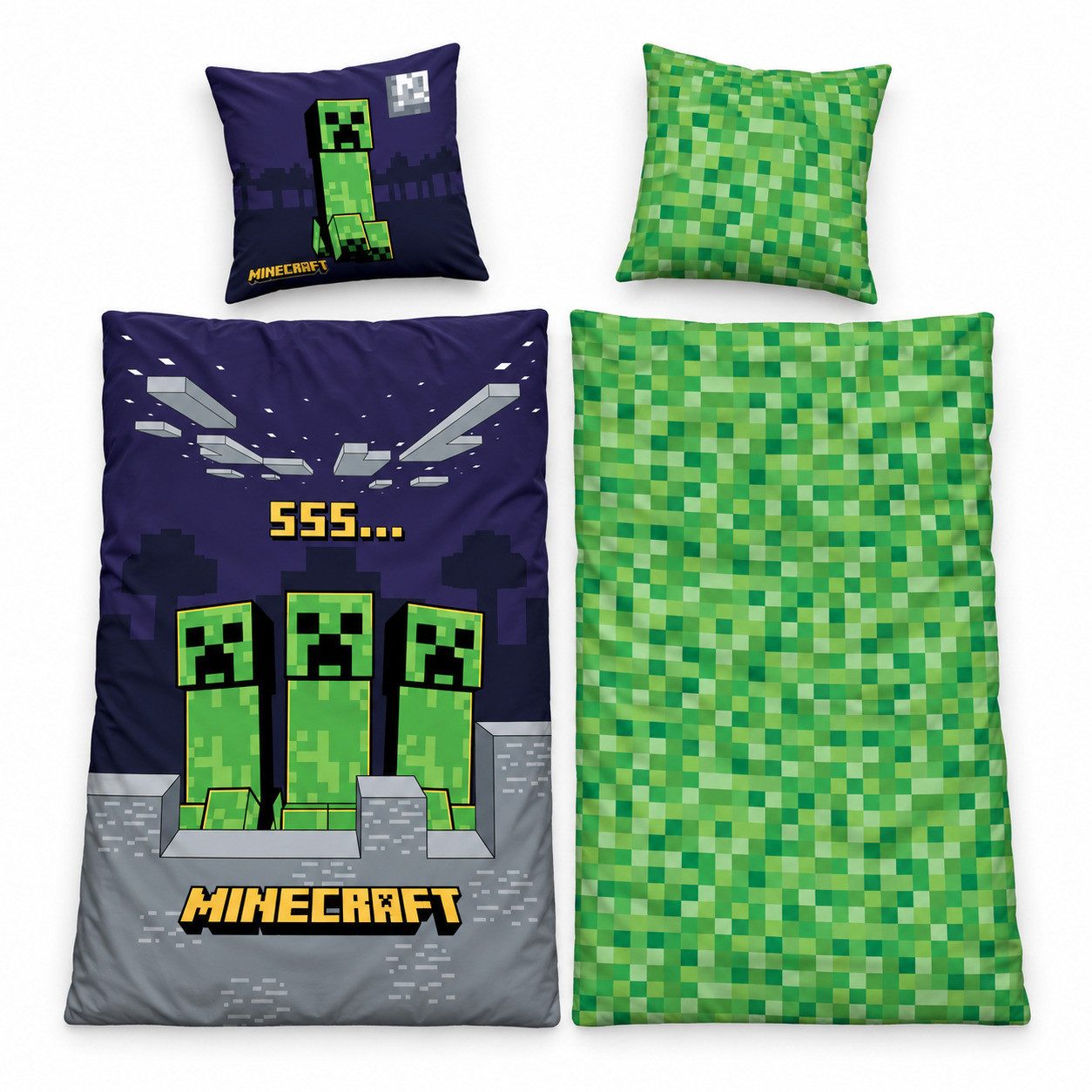 Minecraft Kinderbettwäsche Minecraft Steve Creeper Bettwäsche Set für Kinder 135-140/200 cm 65x65, 2 teilig