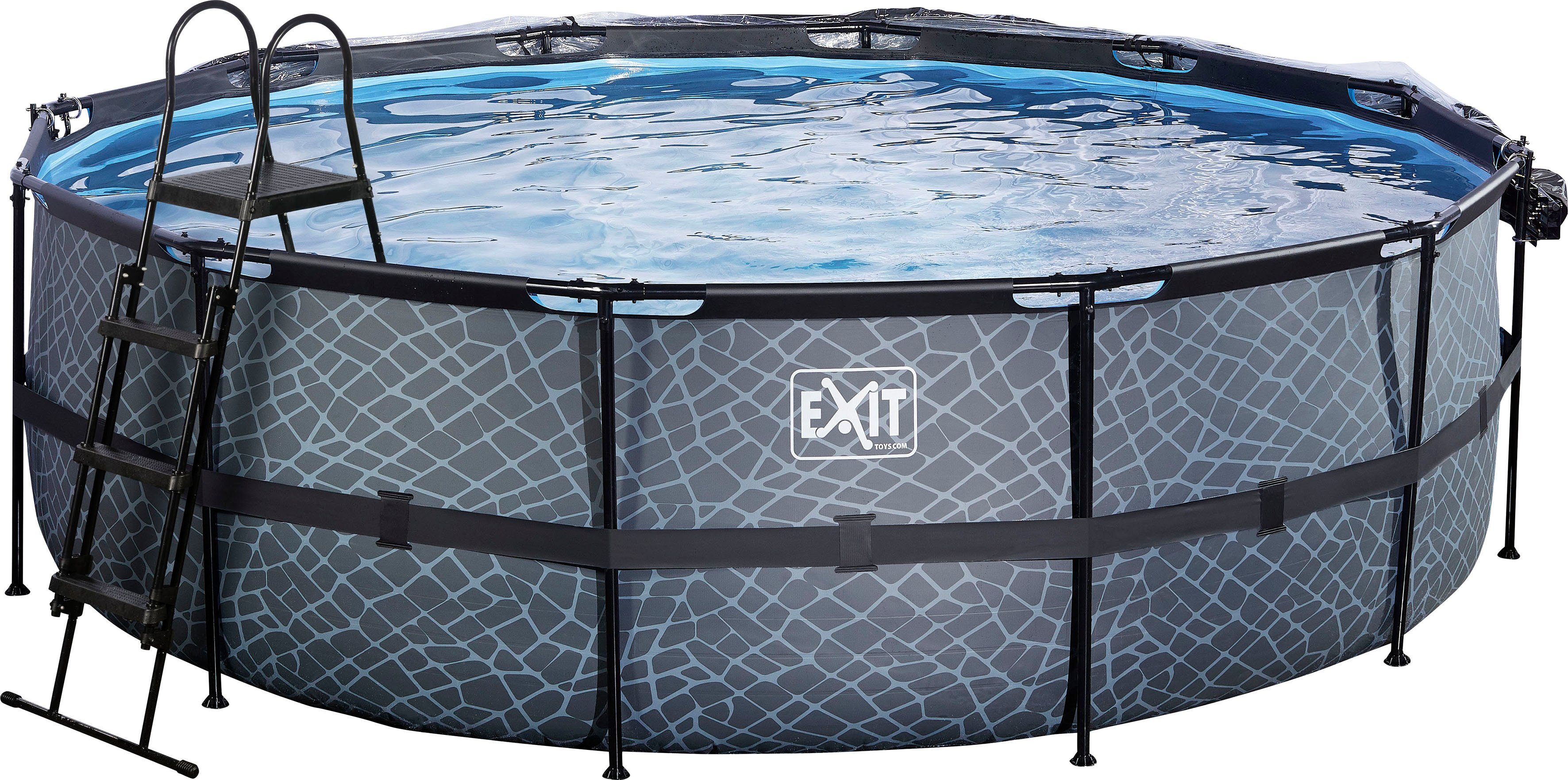 EXIT Framepool inkl. multifunktionaler Poolabdeckung & Wärmepumpe (Set, 5-tlg), ØxH: 450x122 cm, mit Sandfilteranlage und Sicherheitsleiter