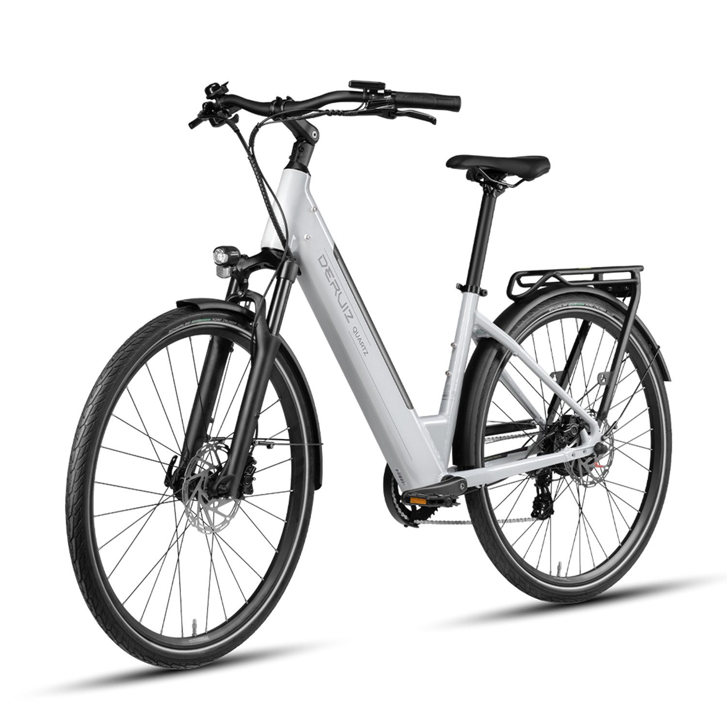 DERUIZ E-Bike Cityrad Citybike Herren Damen 28 zoll, 250W Heckmotor, 644Wh Akku, 8 Gang Shimano RD-M310 Schaltwerk, Kettenschaltung, Heckmotor, 644 Wh, (Beleuchtungsset, mit Akku-Ladegerät), Quartz2026