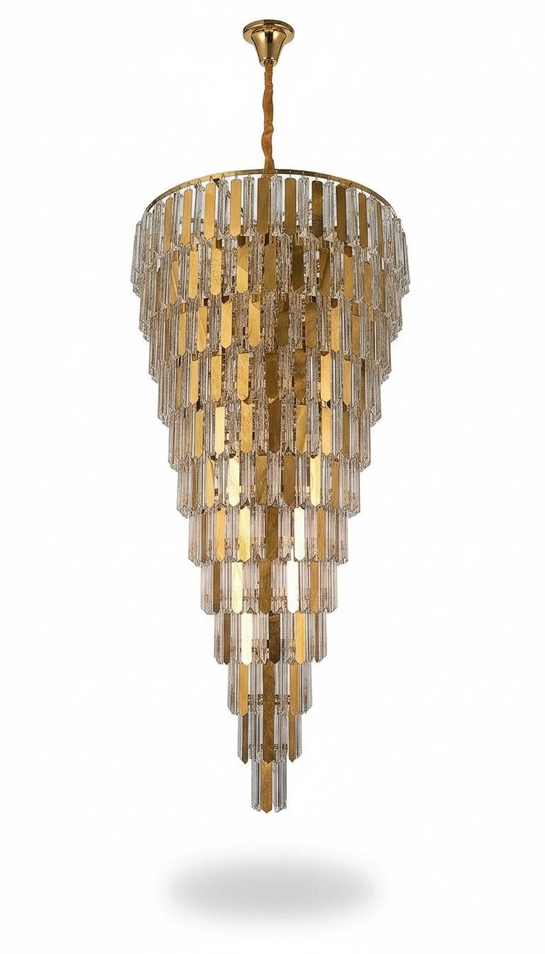 JVmoebel Kronleuchter Eleganter goldener Deckenleuchter mit Kristallakzenten, Made in Europa