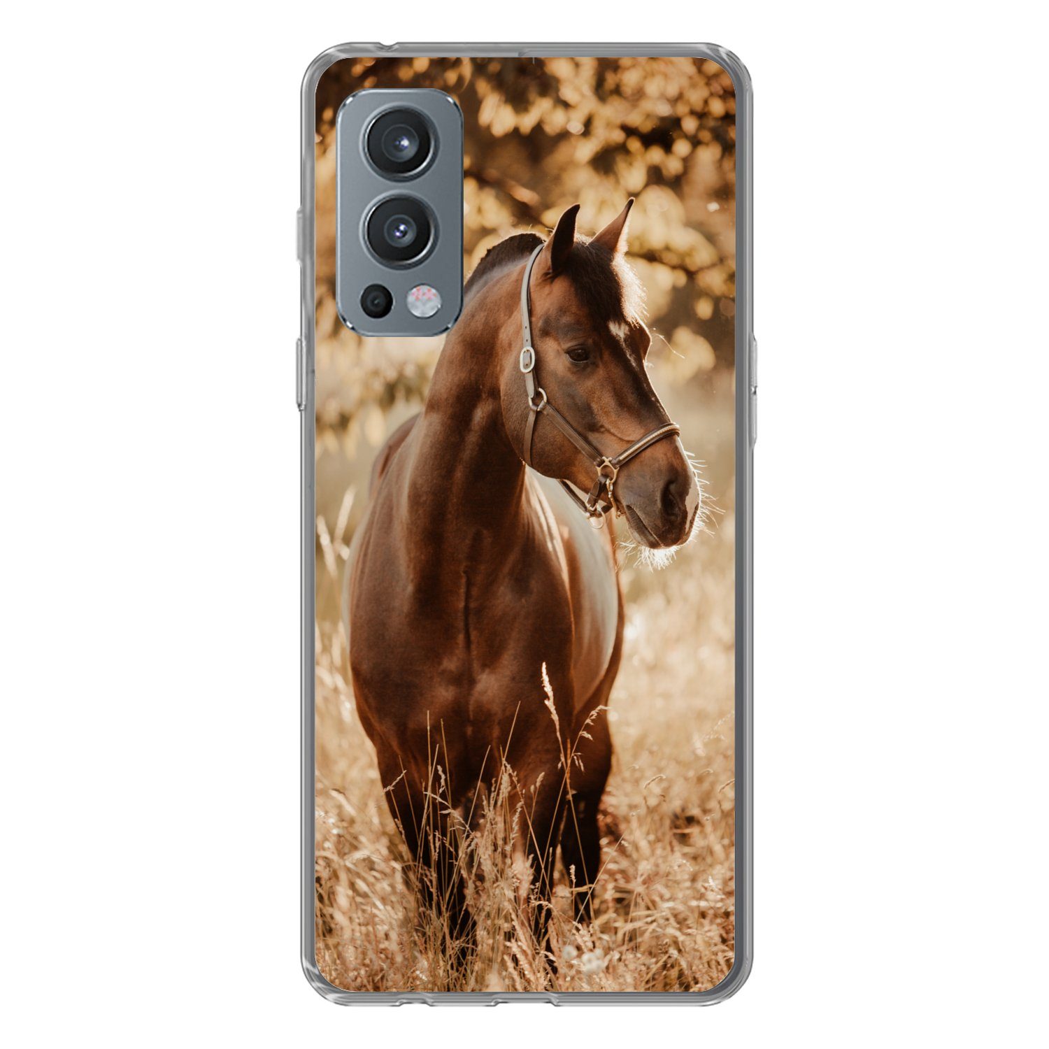 MuchoWow Handyhülle für OnePlus Nord 2 5G Pferd - Sonne - Porträt - Natur - Braun, Phone Case, Silikon, Schutzhülle Dünn