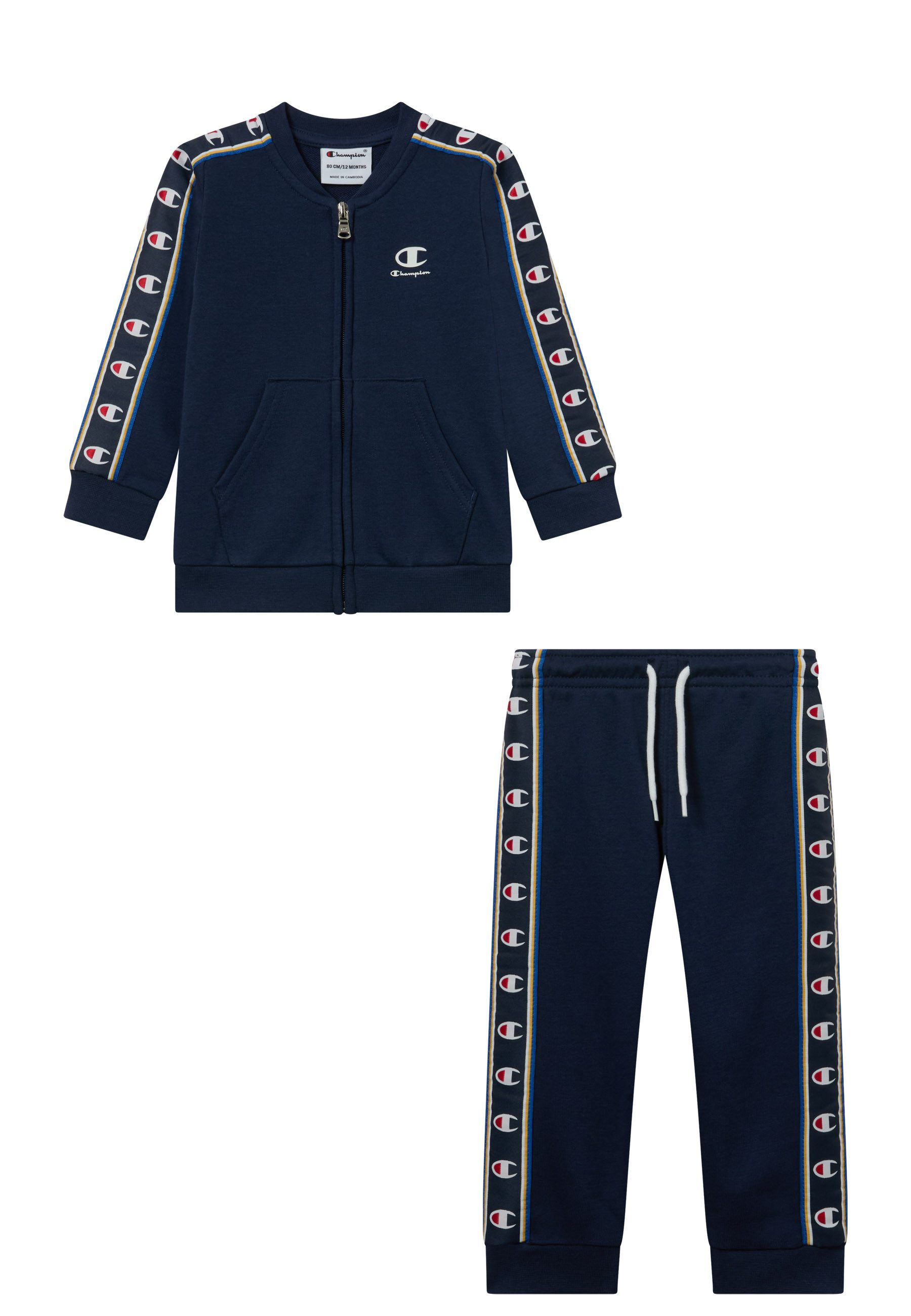 Champion Trainingsanzug Sports-inspired Toddler Terry Full Zip Sweatsuit with tape detailing (2-tlg), Zweiteiliges Set, mit Reißverschluss, aus Baumwolle und Polyester