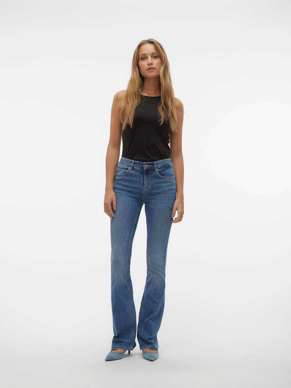 Vero Moda Bootcut-Jeans VMFLASH MR FLARED JEANS LI347 GA NOOS Baumwollmischung mit Stretch, regular waist, bootcut fit