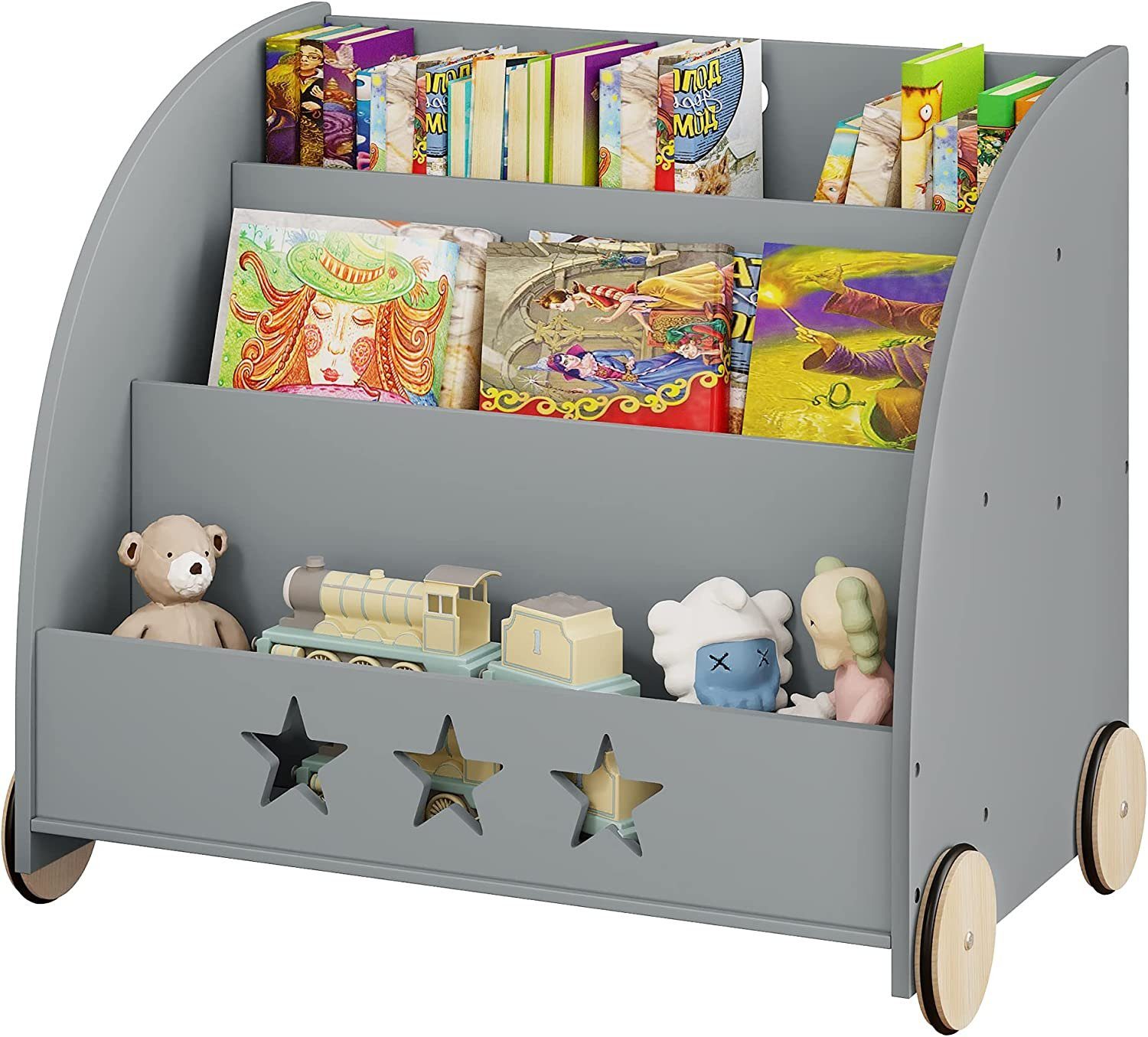 Woltu Bücherregal, 1-tlg., Kinderregal für Bücher mit Rollen aus Holz grau günstig online kaufen