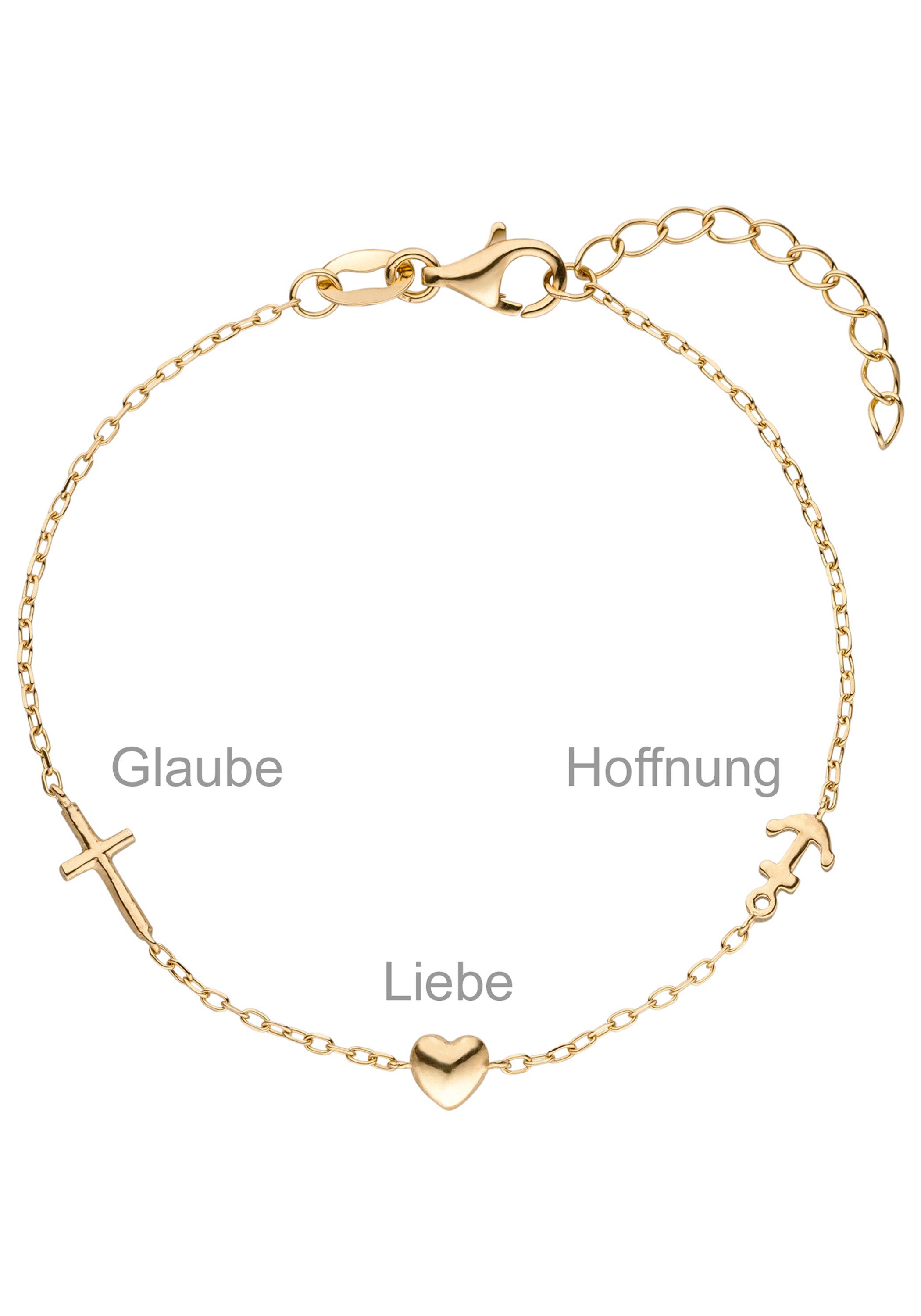 JOBO Armband Glaube Liebe Hoffnung, 925 Silber vergoldet 19 cm