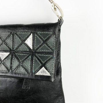 goldmarie Handtasche DOU DREIECK Muster Clutch Tasche schwarz, Vintage Leder