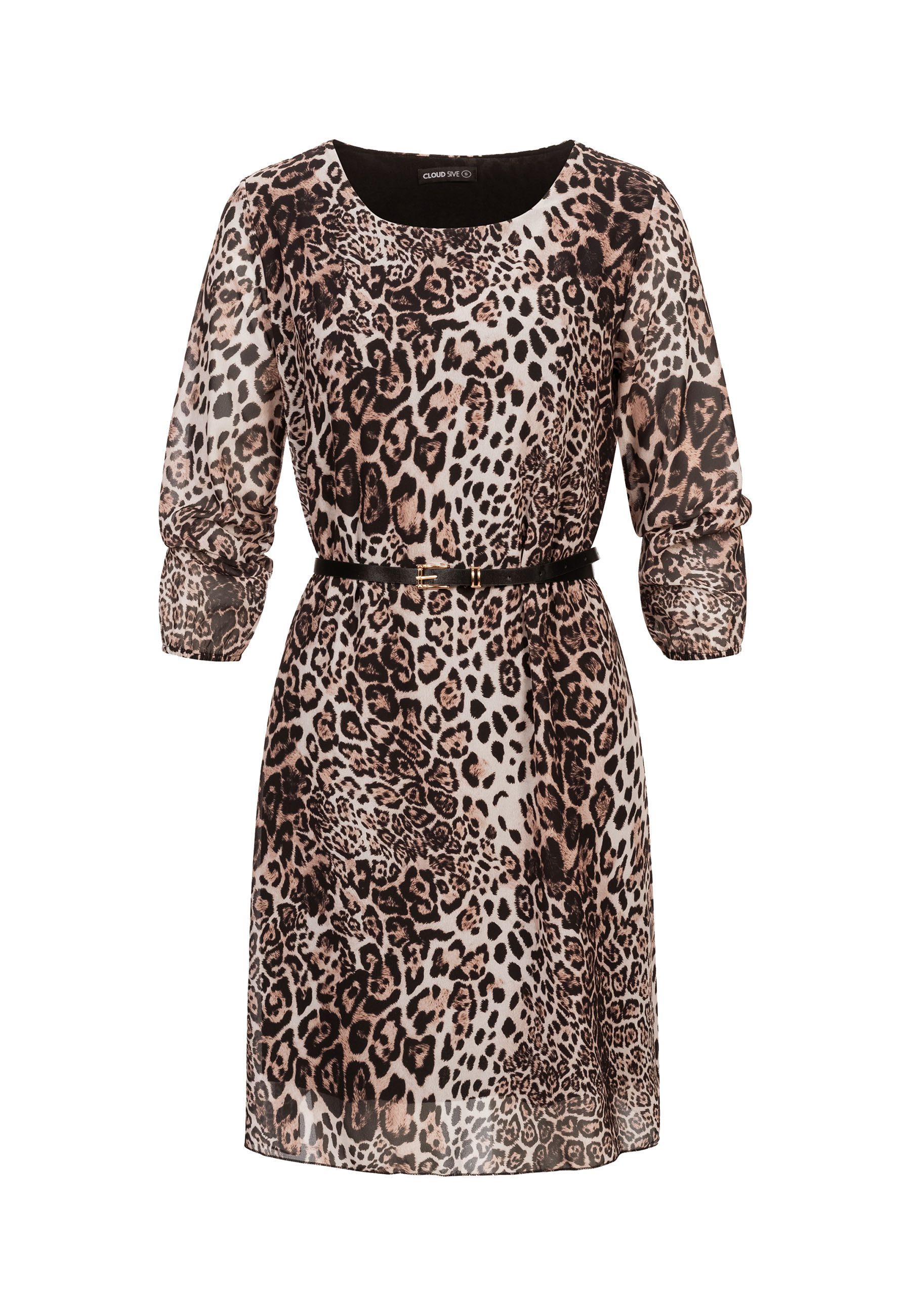 CLOUD 5IVE A-Linien-Kleid CLOUD 5IVE Long Sleeve Dress with belt and leo print (1-tlg)