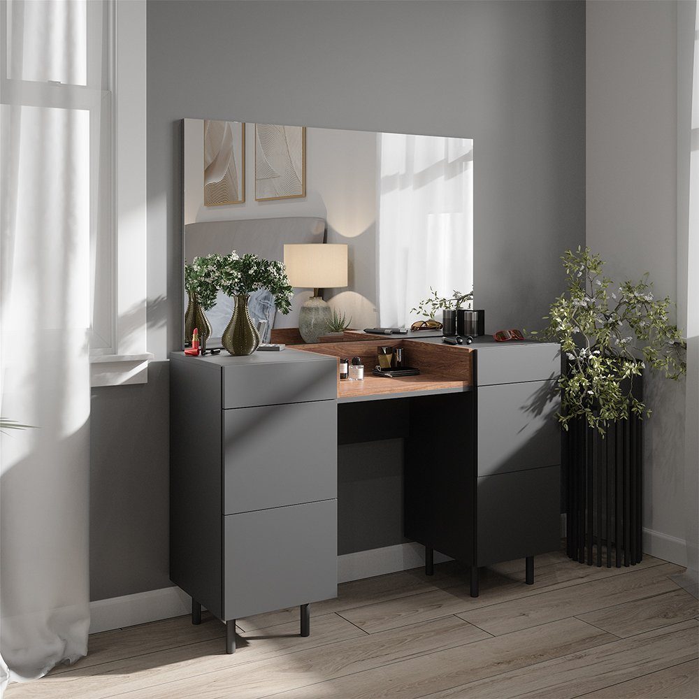Vicco Schminktisch Anika, Anthrazit/Nussbaum, 120 cm günstig online kaufen