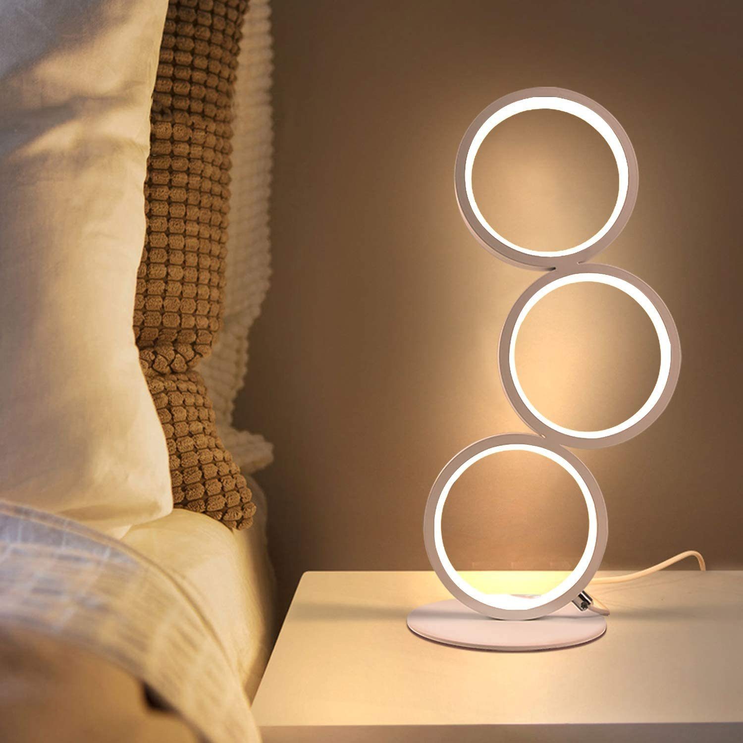 ZMH LED Tischleuchte Modern Nachttischlampe Ring weiß Weiß Aluminium Dimmbar, warmweiß-kaltweiß, fest integriert, Nachtlampe, 1x LED Deko