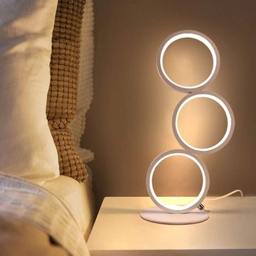 ZMH LED Tischleuchte Modern Nachttischlampe Ring Aluminium Deko Nachtlampe, Dimmbar, LED fest integriert, warmweiß-kaltweiß, Weiß