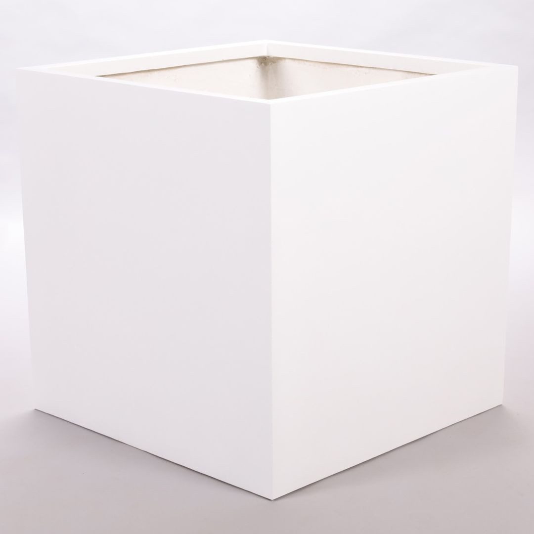 Pflanzkübel Fiberglas quadratisch 60x60x60cm perlmutt weiß