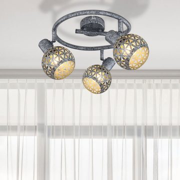 Globo Deckenspot, Leuchtmittel nicht inklusive, Deckenleuchte Wohnzimmerlampe Metall grau 3 Flammig Spots beweglich