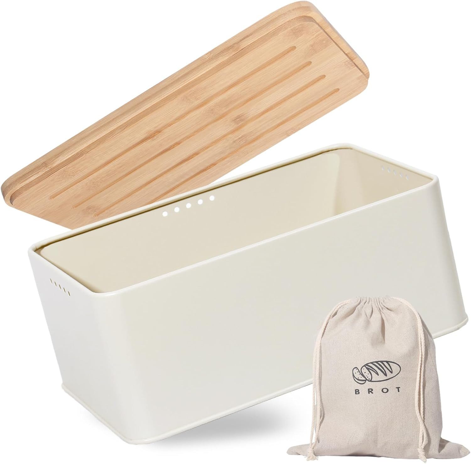 Zedelmaier Brotkasten Brotkasten mit Schneidebrett,MatteBrotbox mit Holzdeckel&Leinen beutel, (MBH006), Rundum Belüftung, Brotkorb für langanhaltende Frische 33x21x15cm