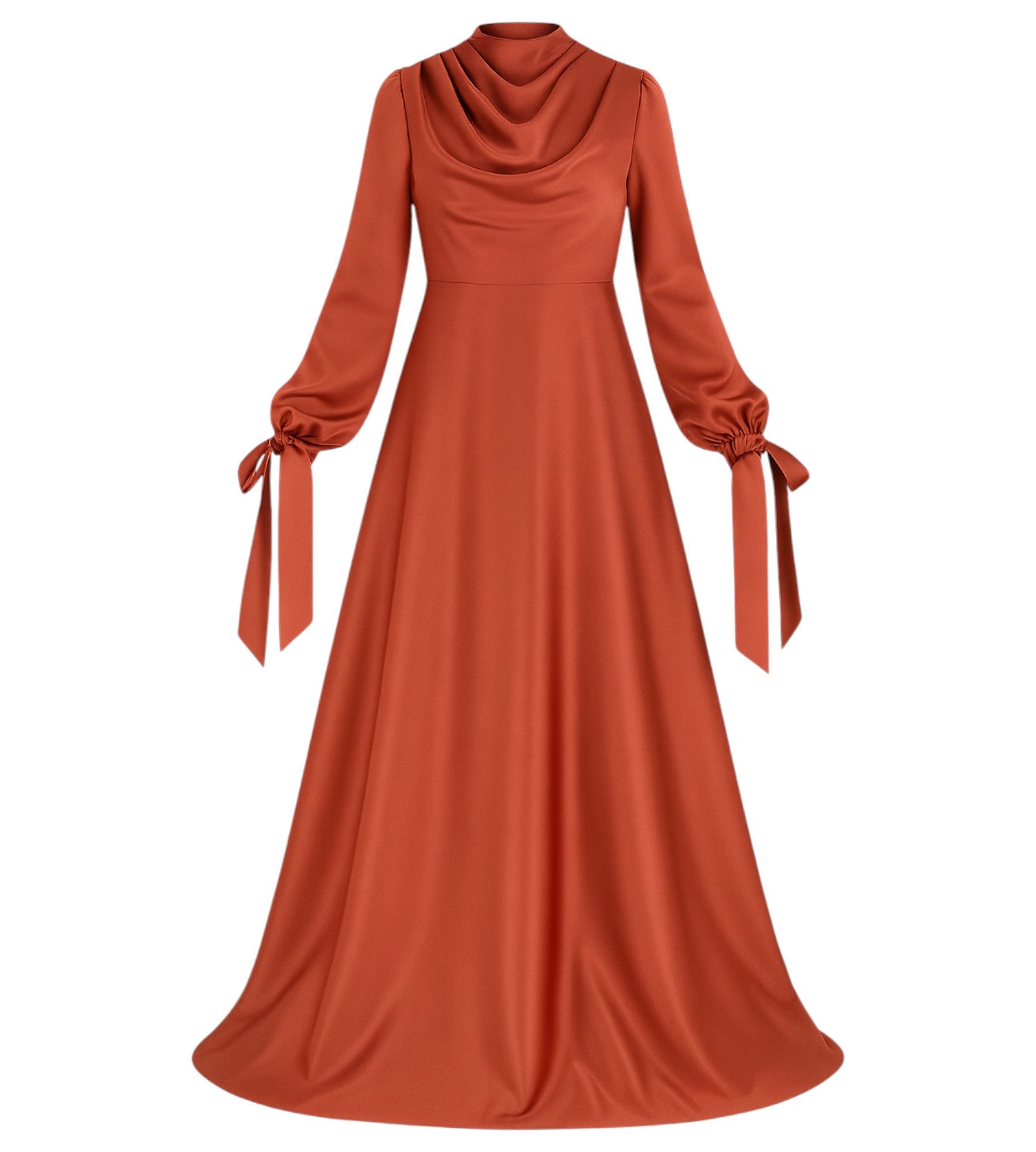 fashionshowcase Abendkleid Damen - Elegantes Kleid aus Satin - Langärmliges Maxikleid Modest Fashion