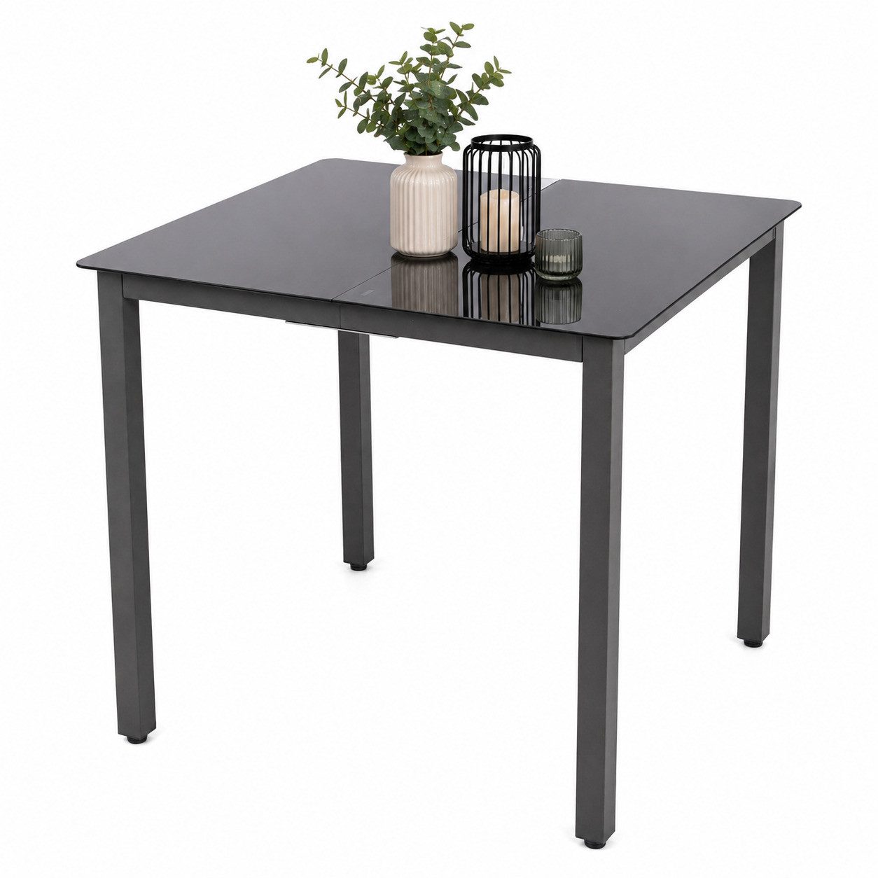 VCM Gartentisch Balkontisch Miami H. 73 x B. 80 x T. 80 cm, Gartentisch aus Glas und Aluminium, Anthrazit