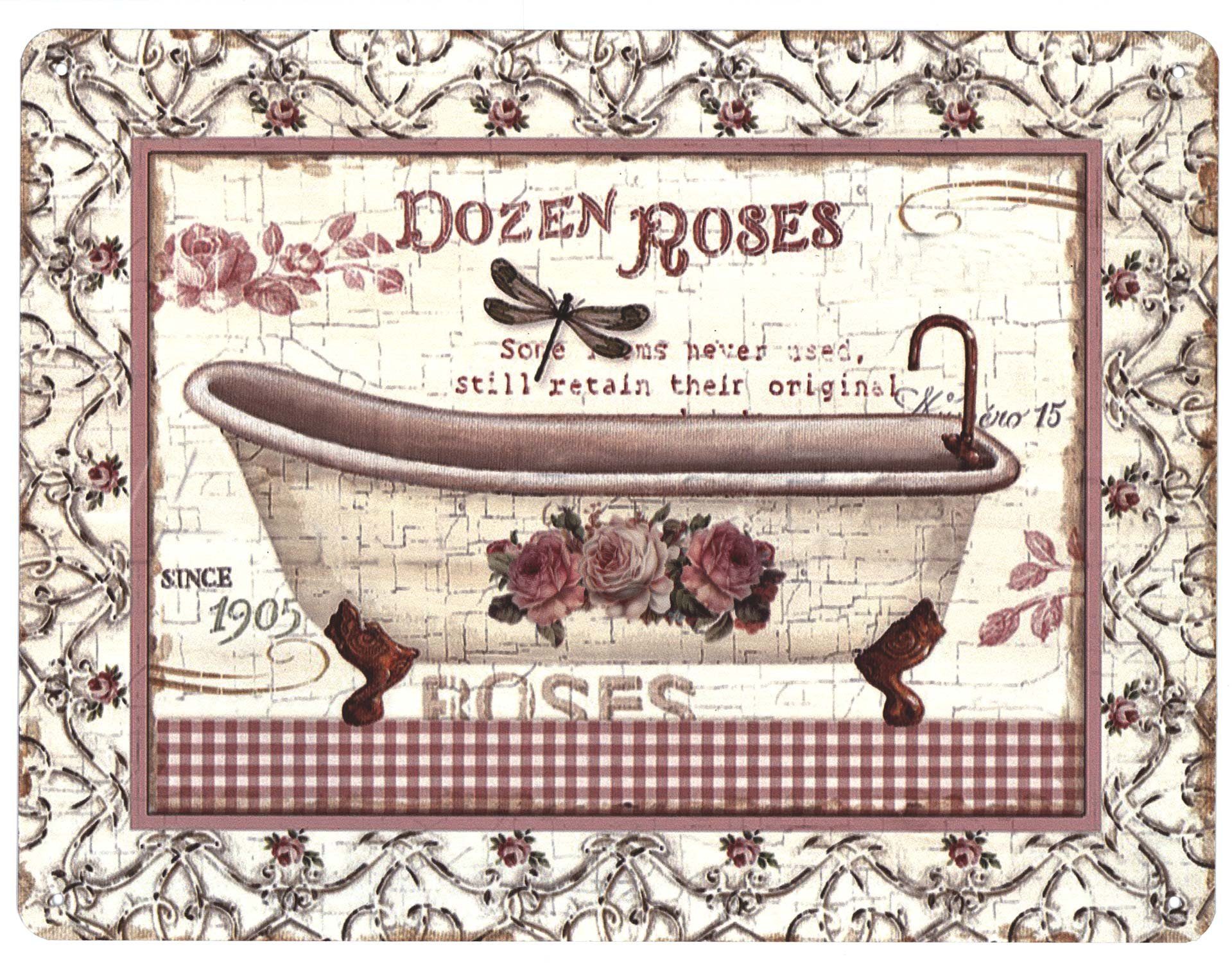 Metallschild Blechschild Dozen Roses Badewanne