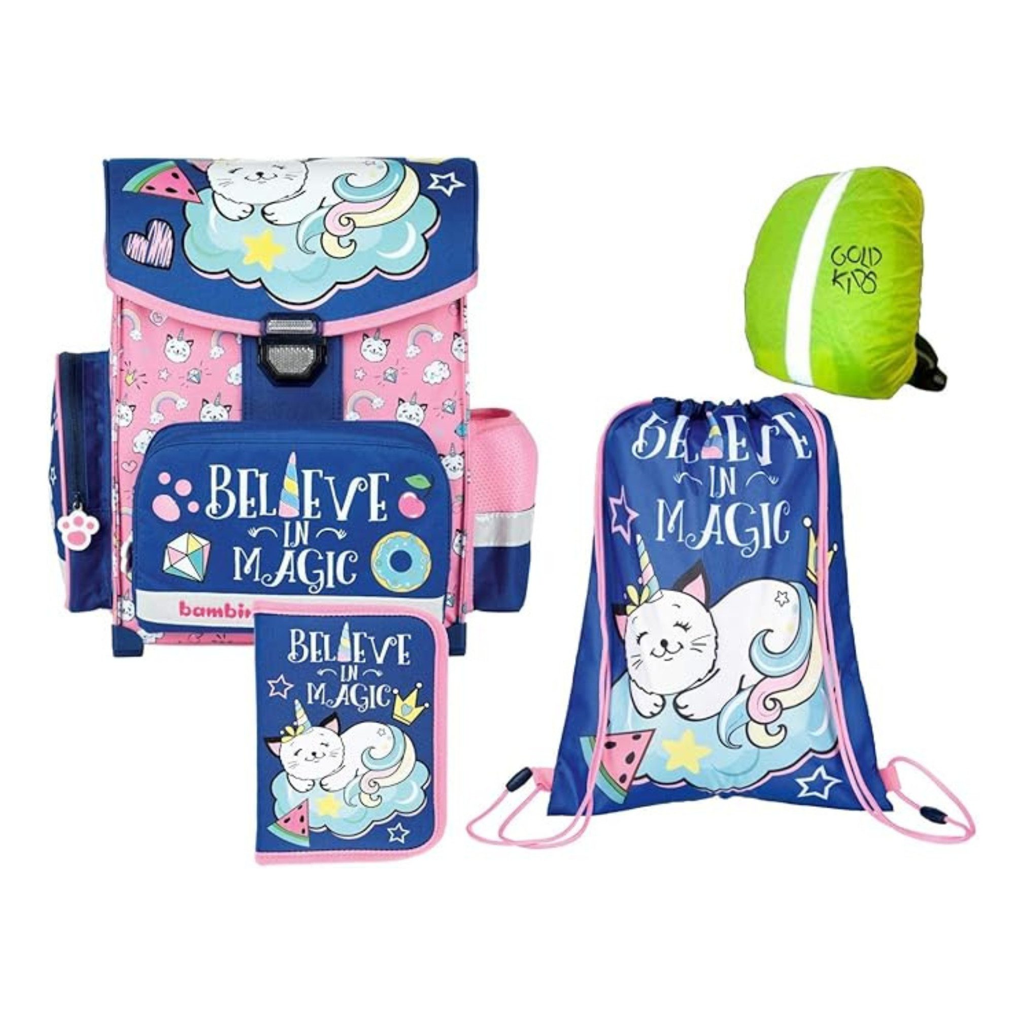 Schulranzen Schultaschen-Set 4-teilig ergonomischer Schulranzen Bambino