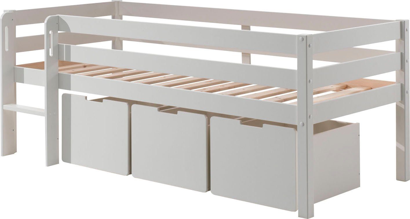 Vipack Spielbett Pino, Kiefer massiv, mit Rolllattenrost, 3 Rollboxen, Made in Europe (B/H/T ca. 207,6x83x104,9cm, inkl. Leiter und Absturzschutz), wahlweise mit oder ohne Hängeregal, 2 Farben zur Auswahl