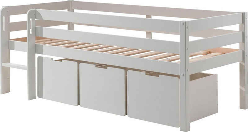 Vipack Spielbett Vipack Pino, Niedriges Spielbett mit LF 90 x 200 cm, mit Leiter und 3 Rollboxen