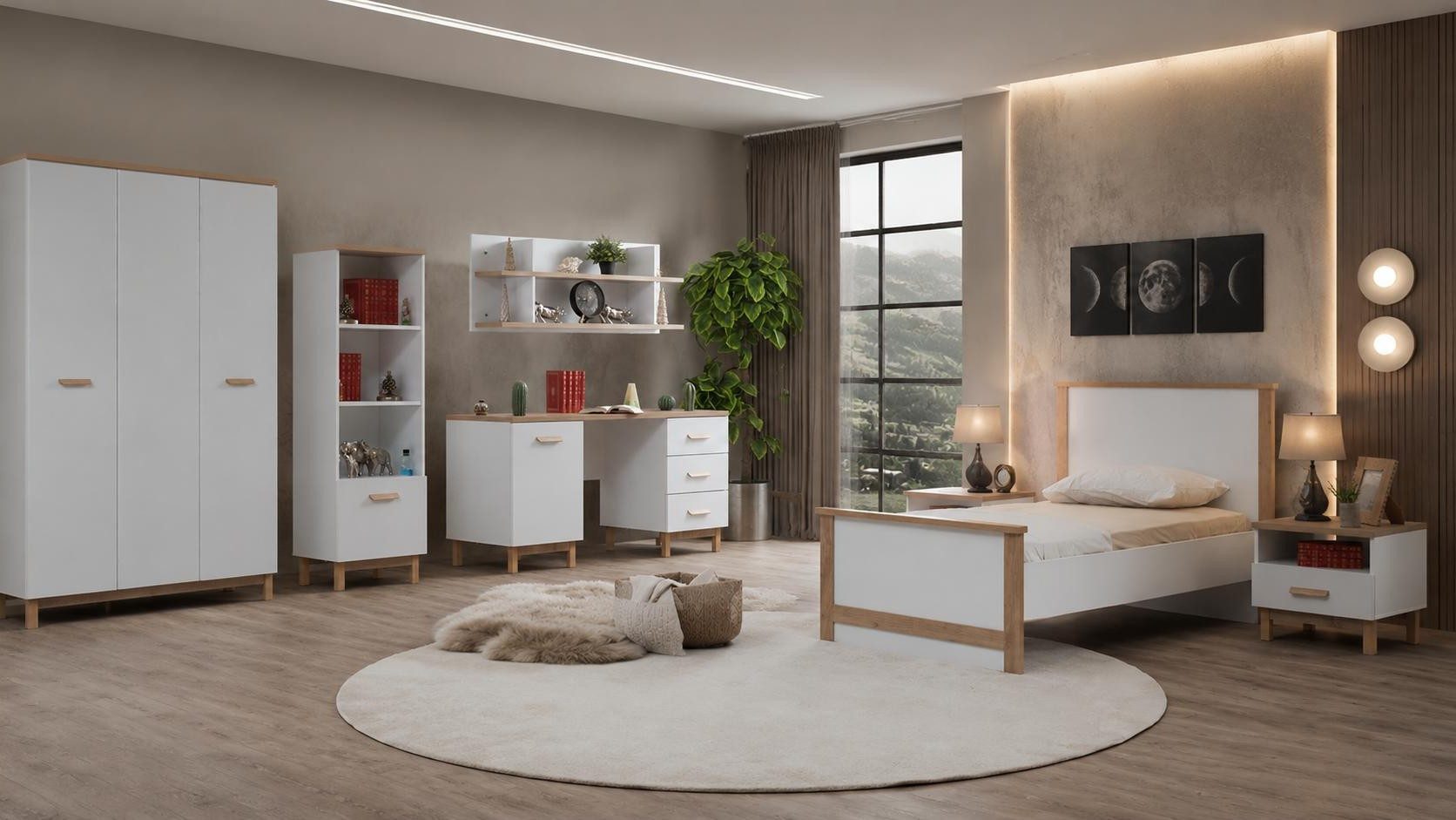 Xlmoebel Kleiderschrank Weißer Kleiderschrank für modernes Jugendzimmer (Jugendzimmer-Set, 6-St., 6-tlg)