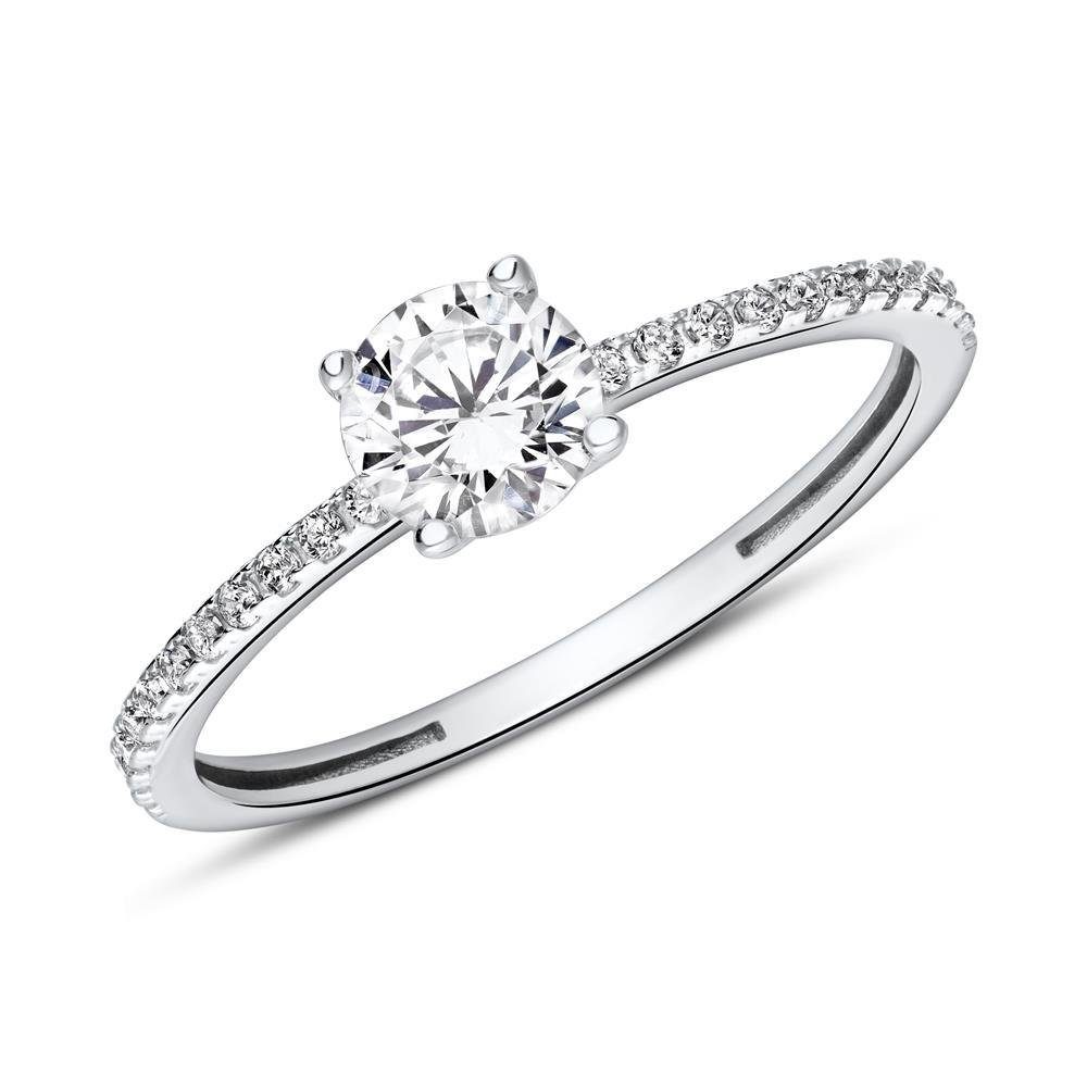 JEWLIX Verlobungsring 375er Weißgold Damenring mit Zirkonia und Zirkonia Pavé VR0461-W