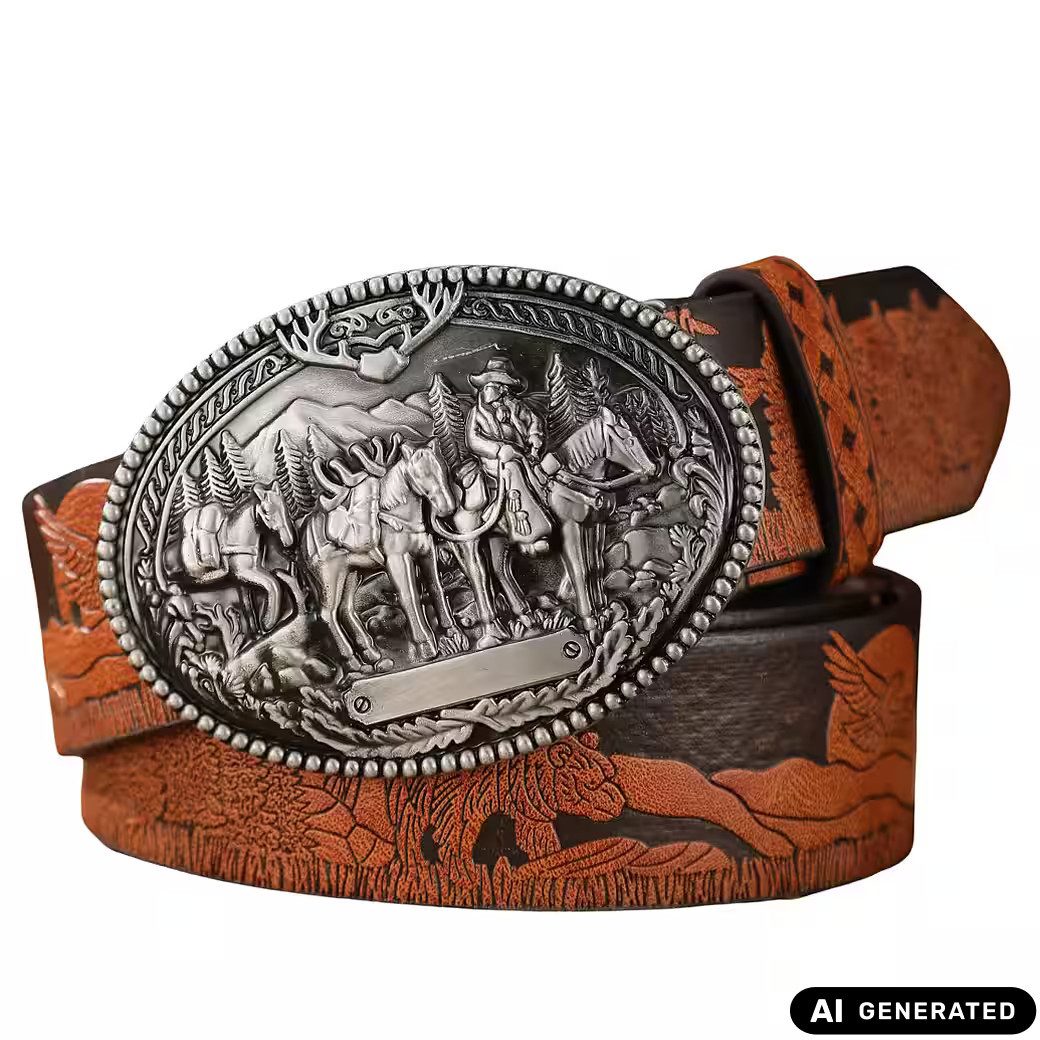 Koppelgürtel Rustikaler Western - Gürtel mit Cowboy Gürtelschnalle Wild West Buckle