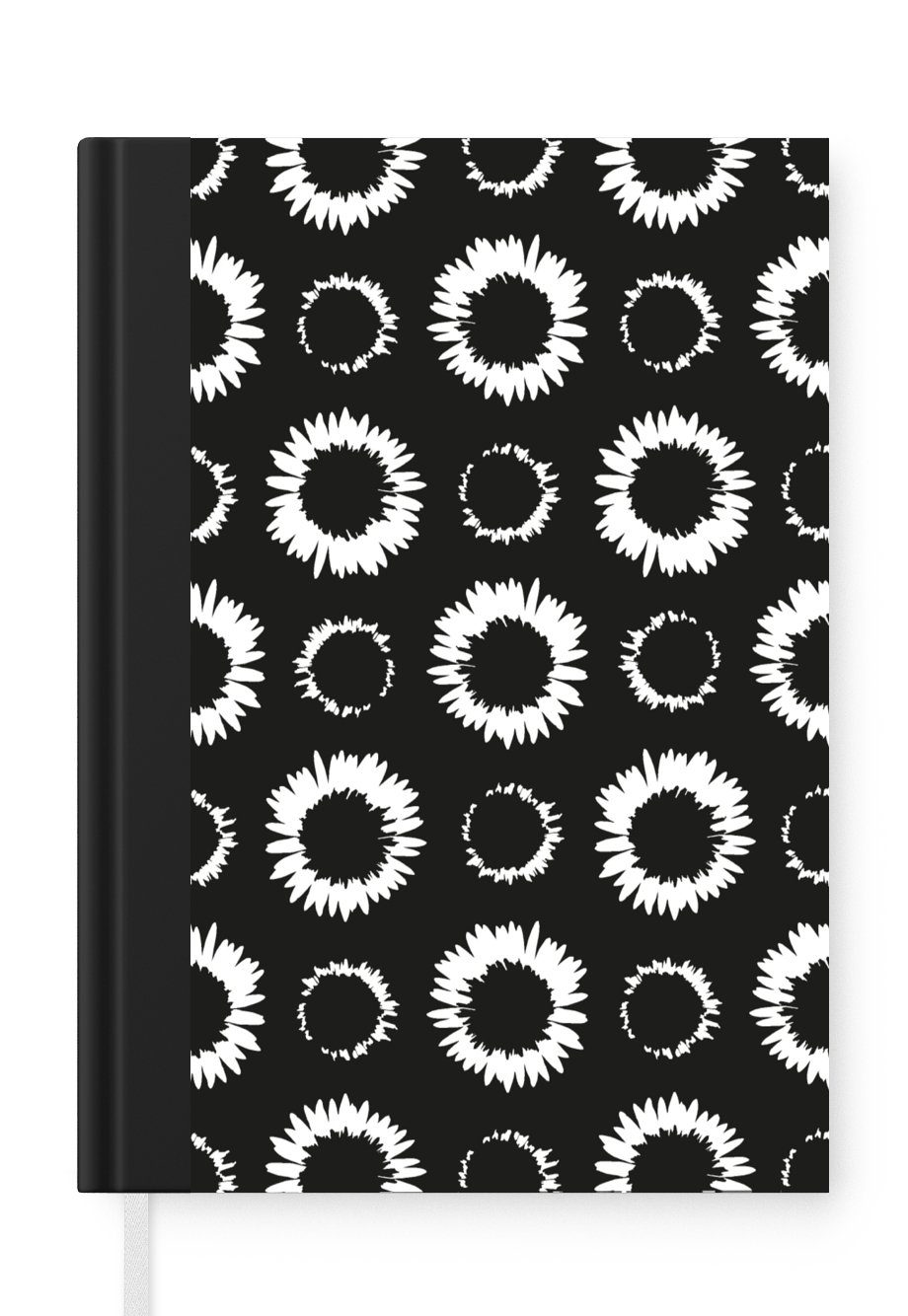 MuchoWow Notizbuch Blumen - Muster Journal, A5, 98 Haushaltsbuch Merkzettel, Schwarz, - Notizheft, Tagebuch, Seiten
