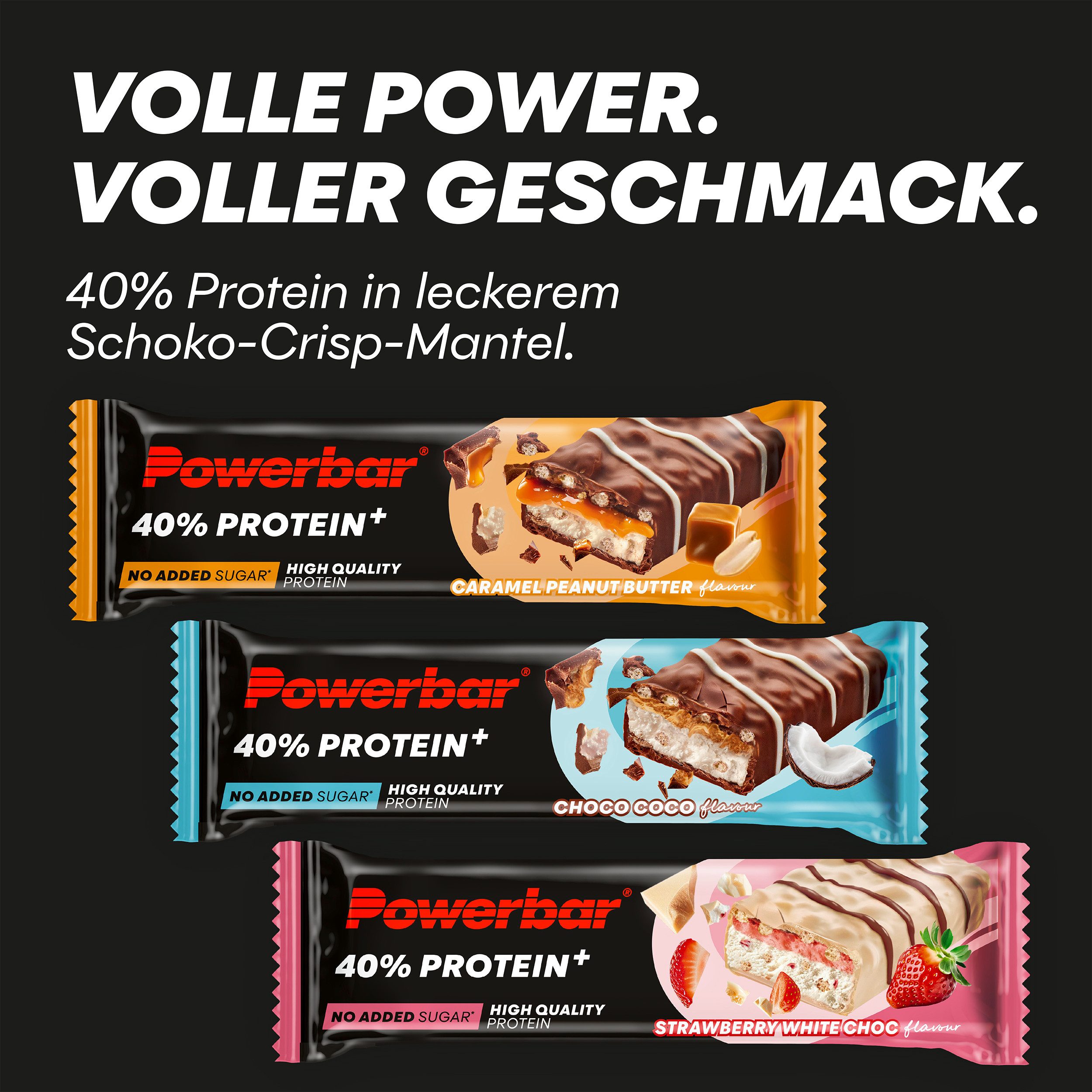 PowerBar 40% Protein + Strawberry White Choc Crisp High Protein Riegel 12x 40 g Riegel, 12 er Display à 480 g, 16g Eiweiß pro Riegel