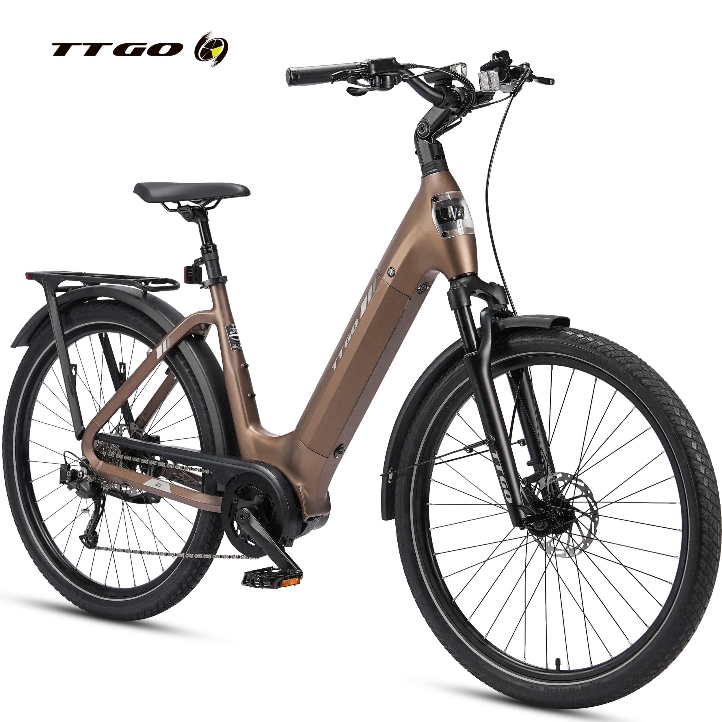 TTGO E-Bike Cityrad 28 Zoll, SUV, 75Nm Mittelmotor, 130km, Z5, für Damen und Herren, 9 Gang SHIMANO, Kettenschaltung, Mittelmotor, 648 Wh, 5 Stufen, Drehmomentsensor, Federsattelstütze, Elektrofahrrad, Pedelec