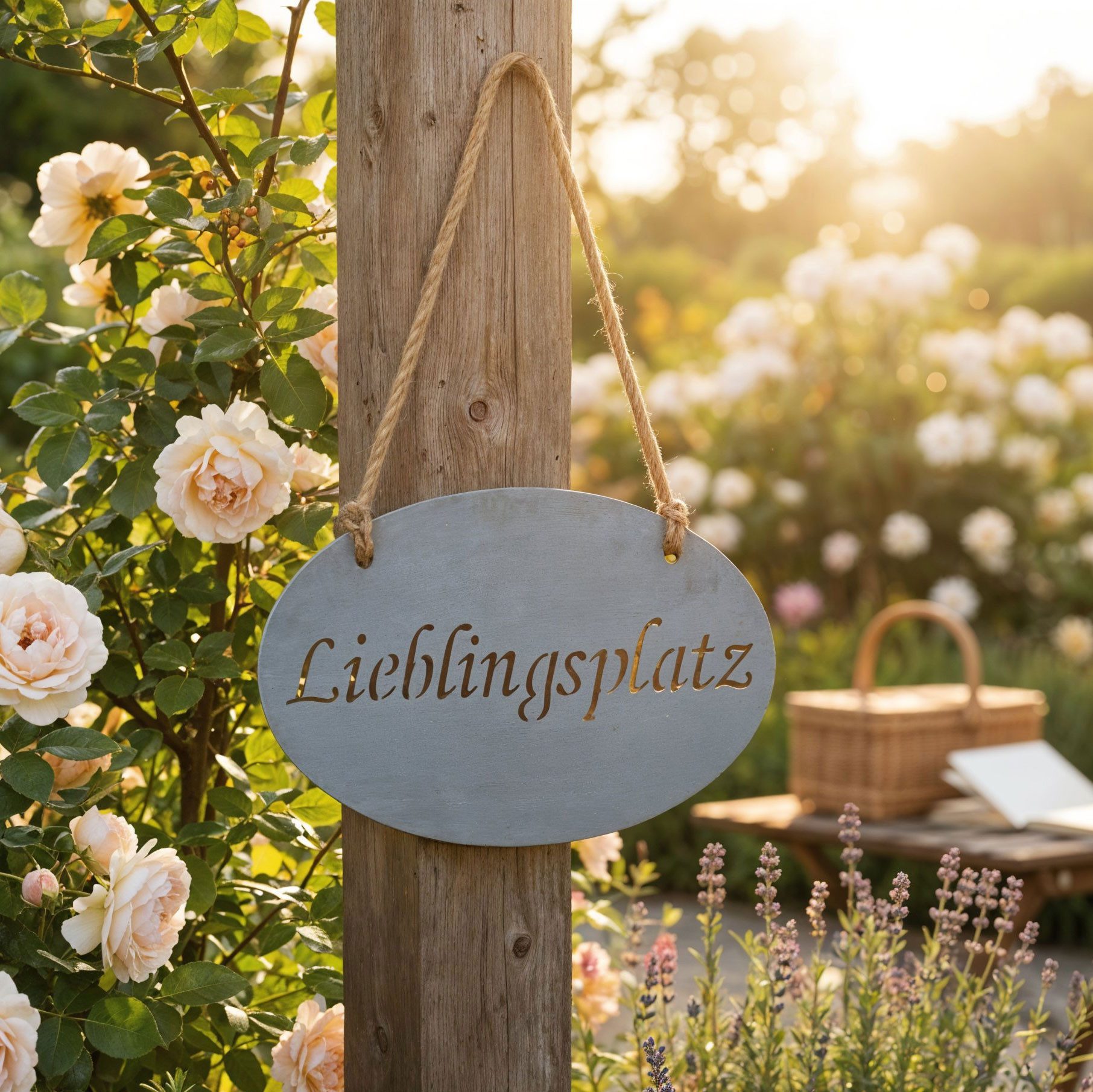Levandeo® Metallbild, Lieblingsplatz Schild 30x18cm Garten-Deko Anhänger Türschild Beton