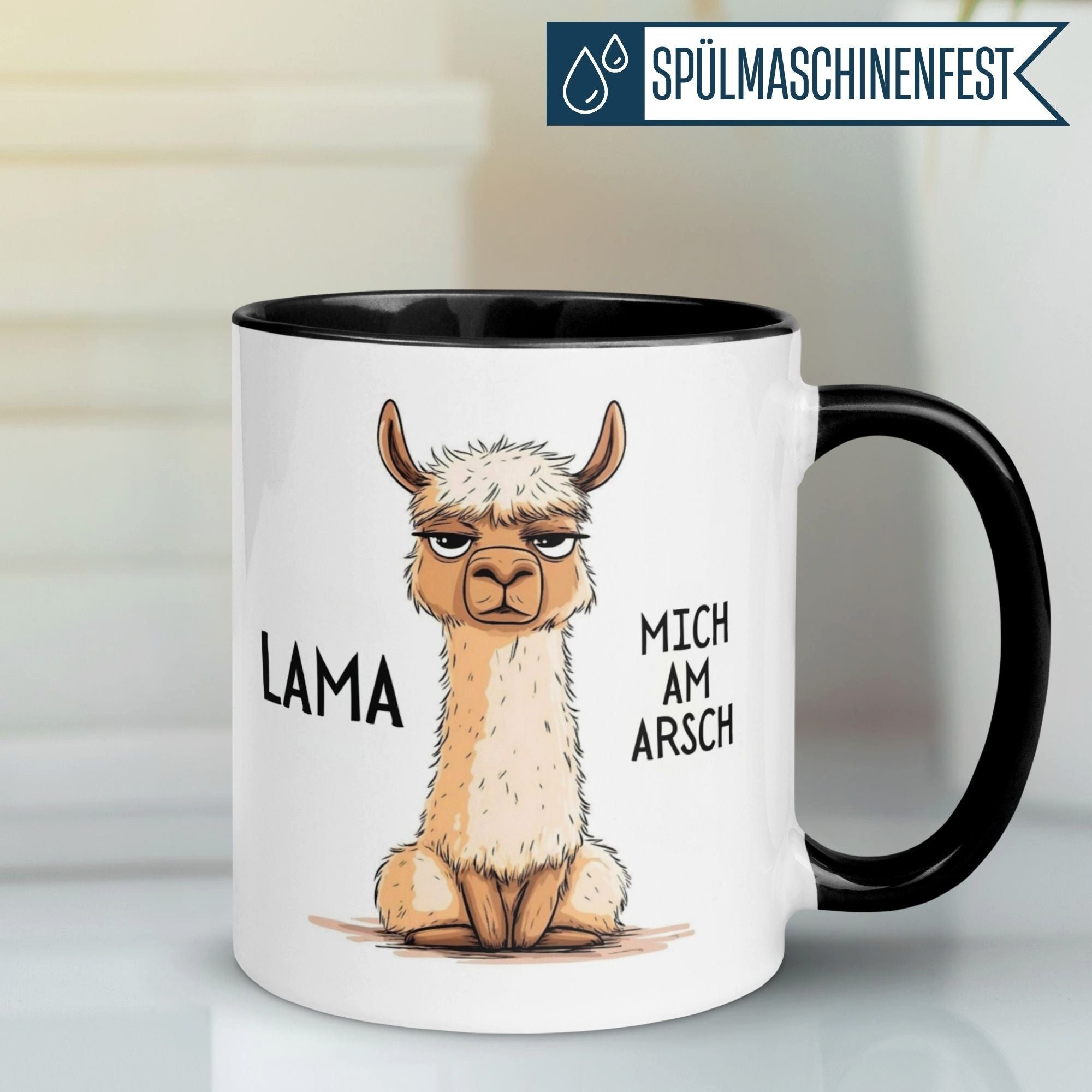 Momentals Tasse Lama – „Lama mich am Arsch“ – lustiger Lama Geschenk Becher, Gratis Versand · Links-&Rechtshänder · Spülmaschinenfest