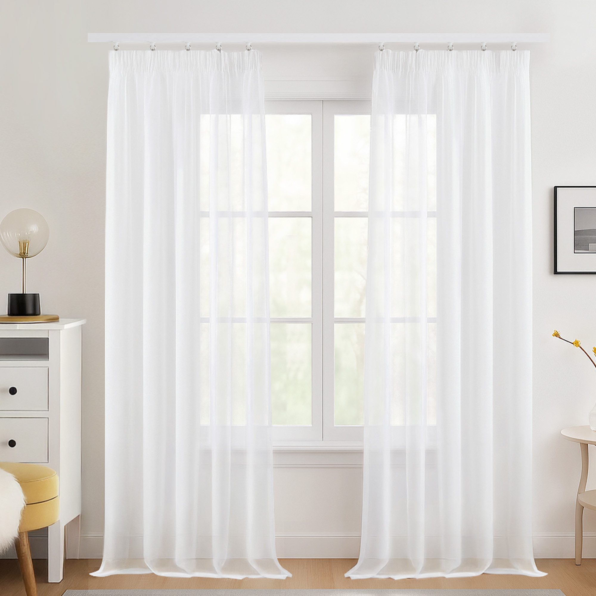 Deconovo Vorhang Gardinen mit Kräuselband Voile Vorhang Leinenoptik 2er set, Transparent Stores Schal Schlafzimmer einfarbig Voile Vorhangschals