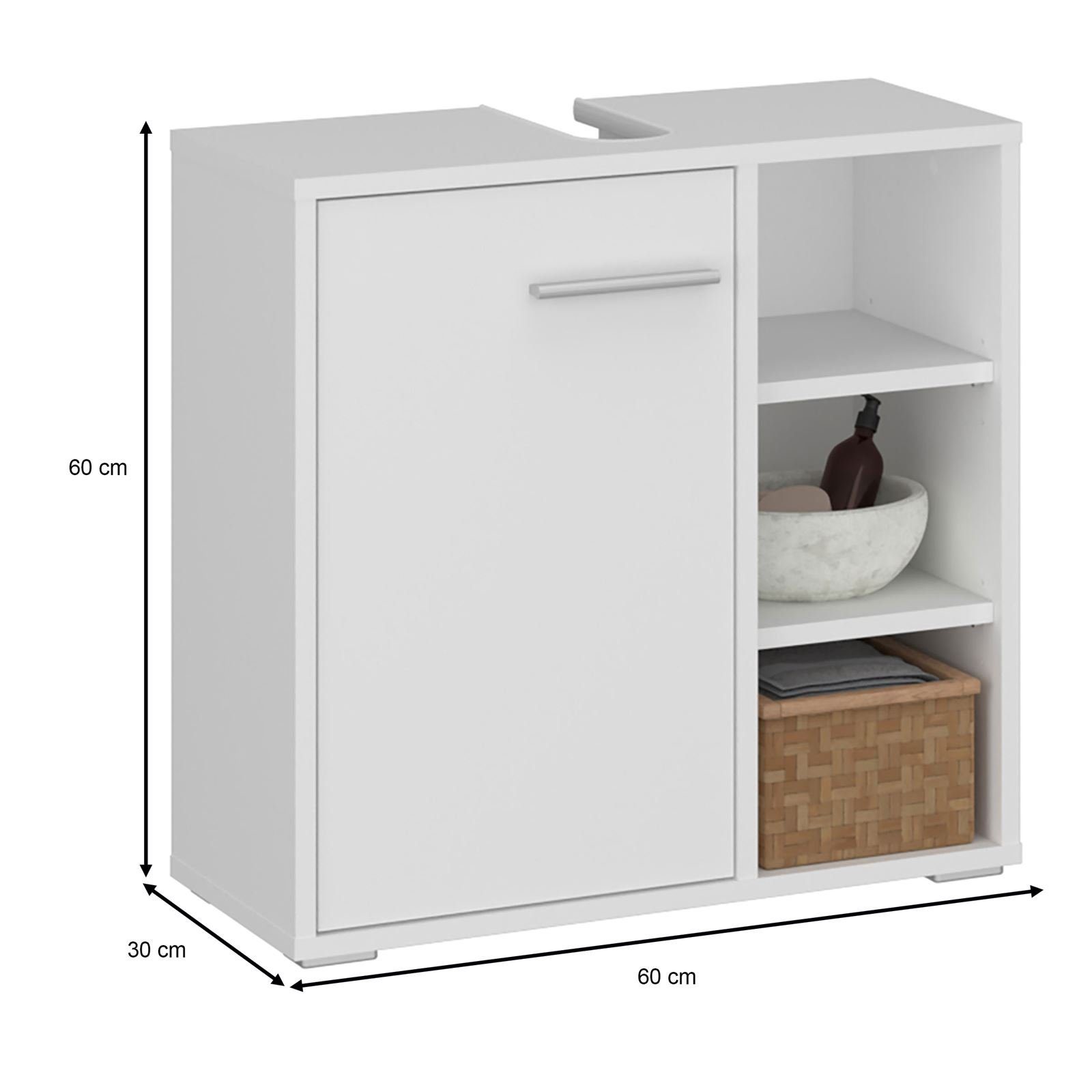 Waschbeckenschrank Waschbeck Waschbeckenunterschrank weiß 1 Fächern ORNA offenen Tür CARO-Möbel und 3 mit