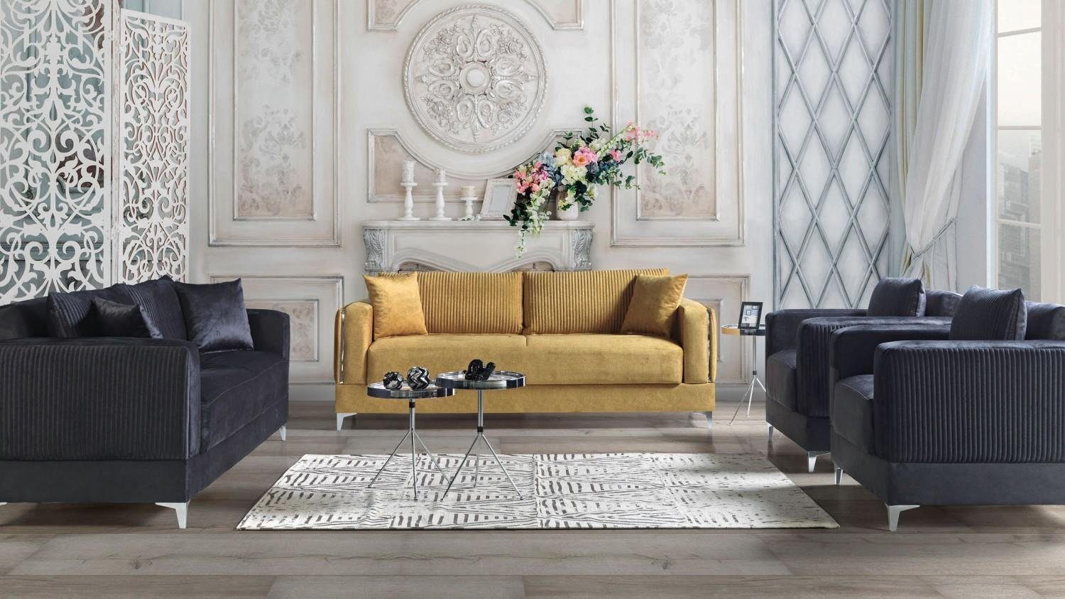 Sofagarnitur In 3+2+1+1 Wohnzimmer-Set Modern JVmoebel Sofa, Sessel Sitzer Komplett Made Europe Textil