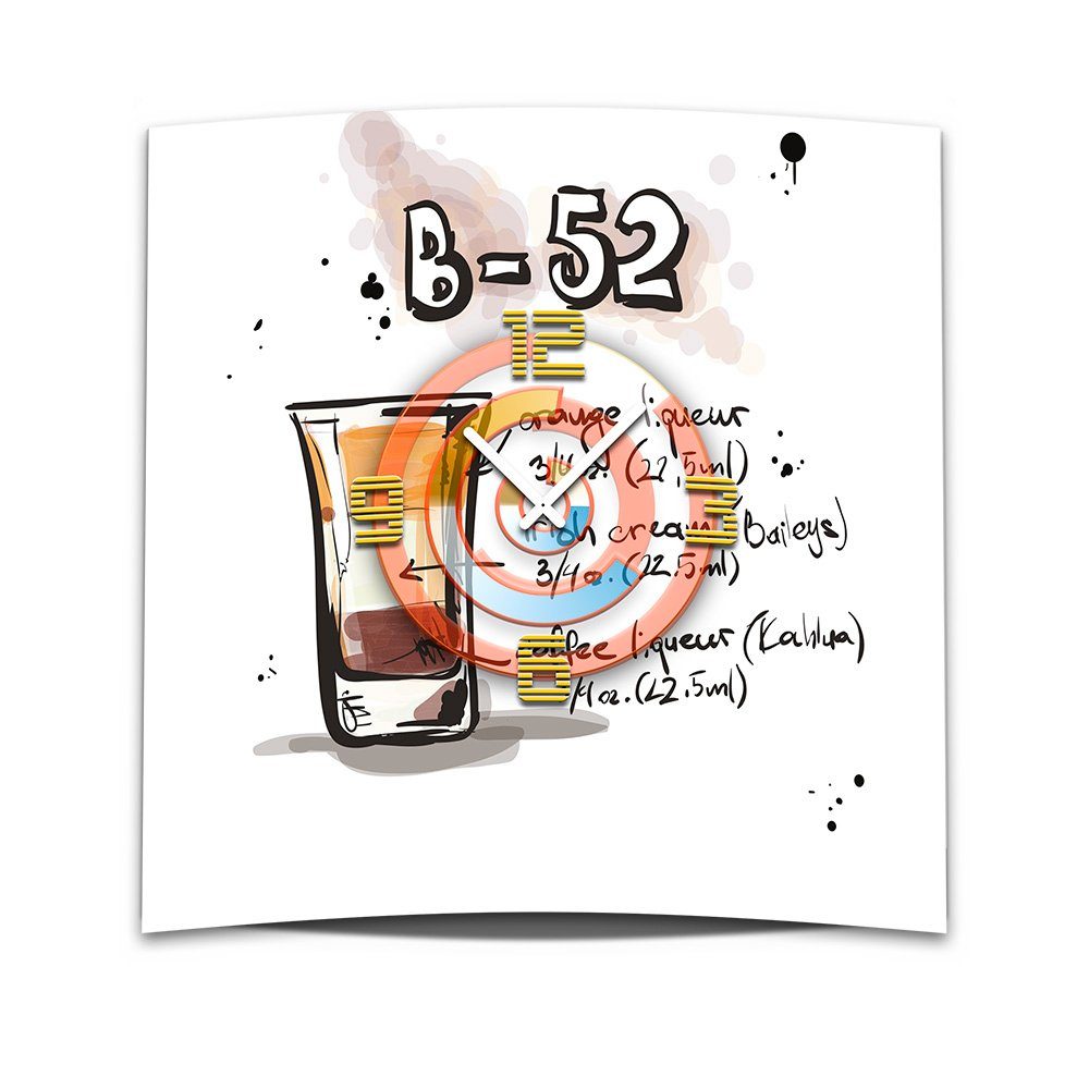 dixtime Wanduhr Alu-Dibond) leises 3D B52 50x50 4mm 3D-Optik cm (Einzigartige Dixtime XXL Wanduhr Optik Uhrwerk Cocktail aus