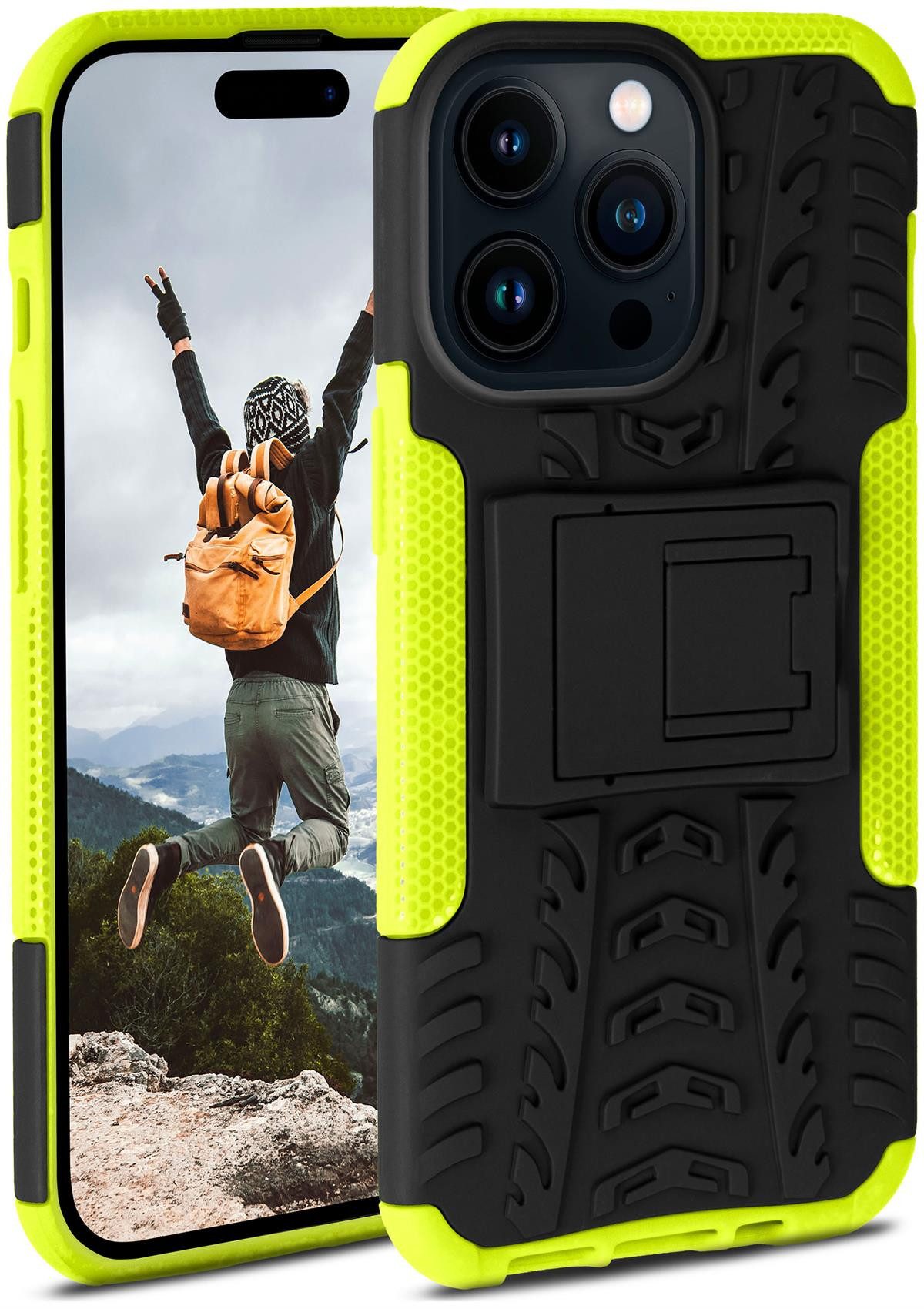 ONEFLOW Handyhülle ONEFLOW® Tank Case für Apple iPhone 14 Pro Max, Panzerhülle Dual-Layer, Robuste Hülle mit Ständer Outdoor Schutzhülle