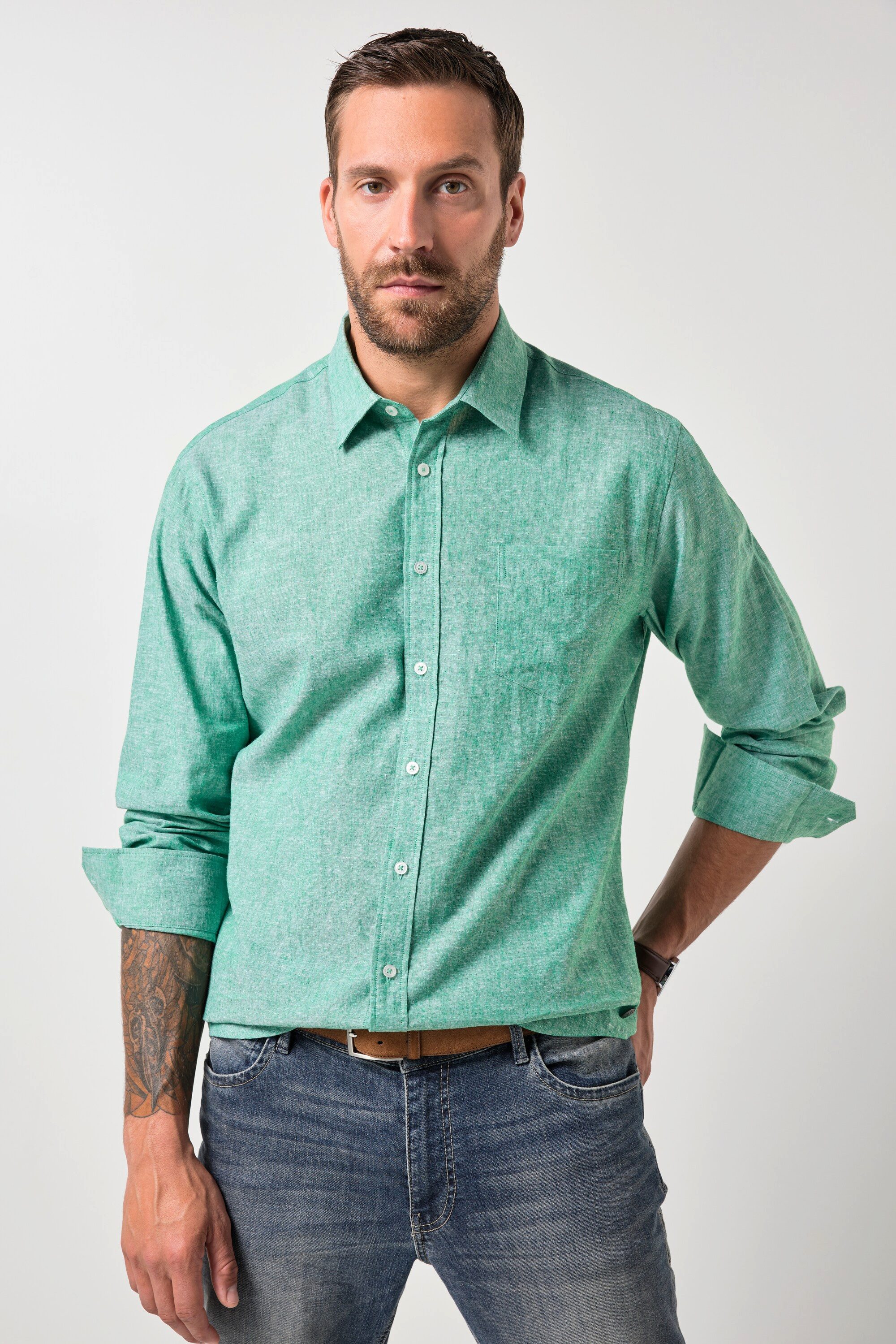 JP1880 Businesshemd Hemd Langarm Leinenmix Kentkragen Modern Fit günstig online kaufen