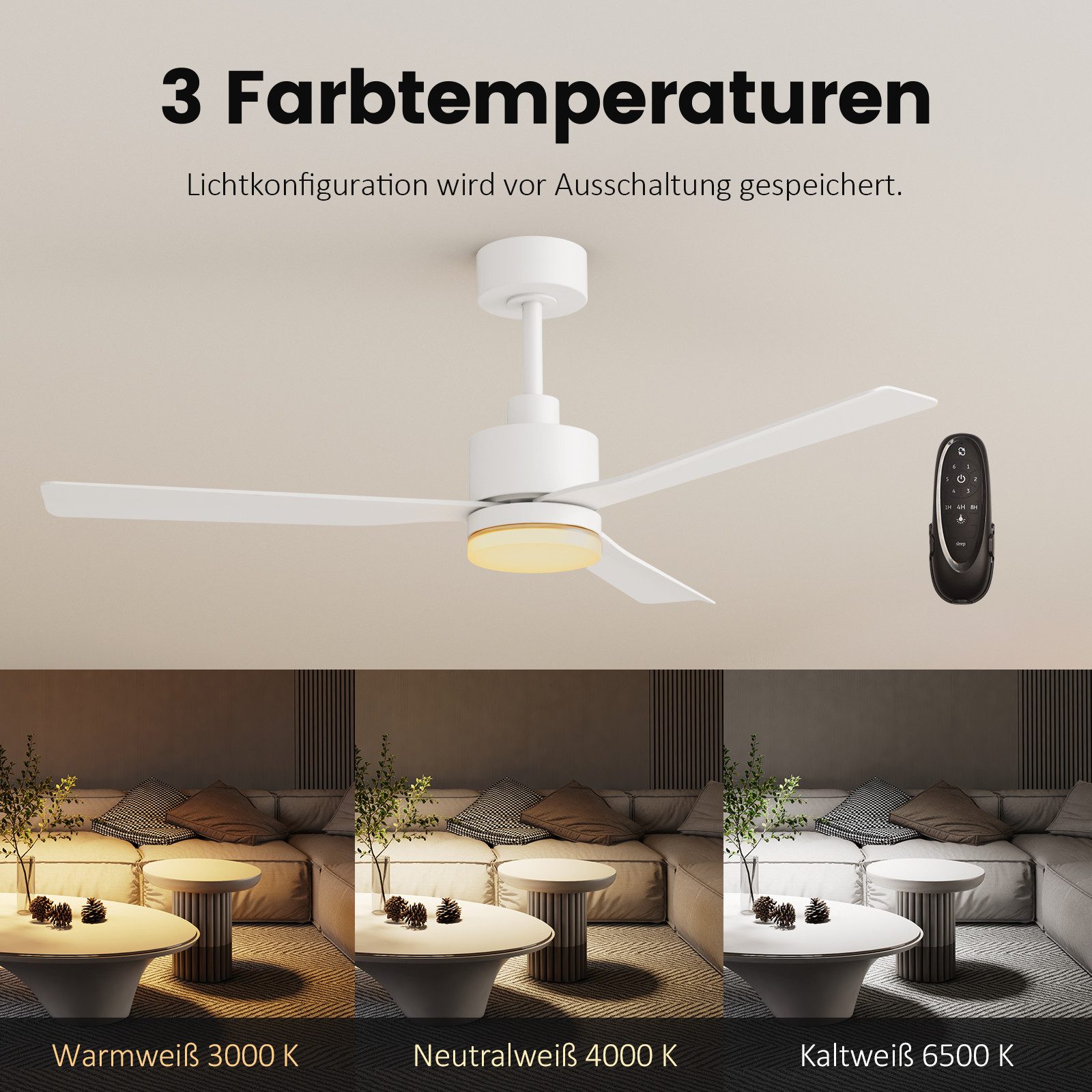 EMKE Deckenventilator mit LED‑Licht Ø 132 cm, 2.4 G‑Fernbedienung günstig online kaufen