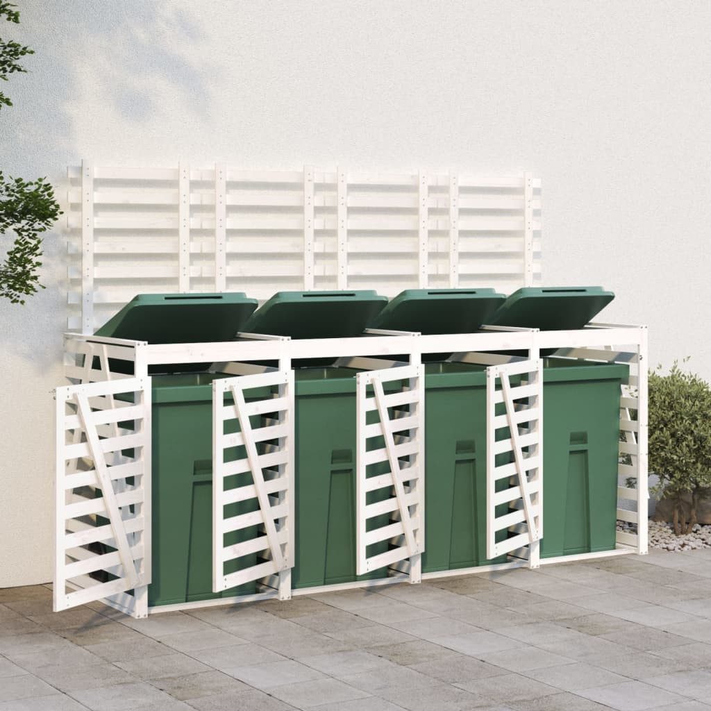 vidaXL Mülltonnenbox Mülltonnenbox für 4 Tonnen Weiß Massivholz Kiefer