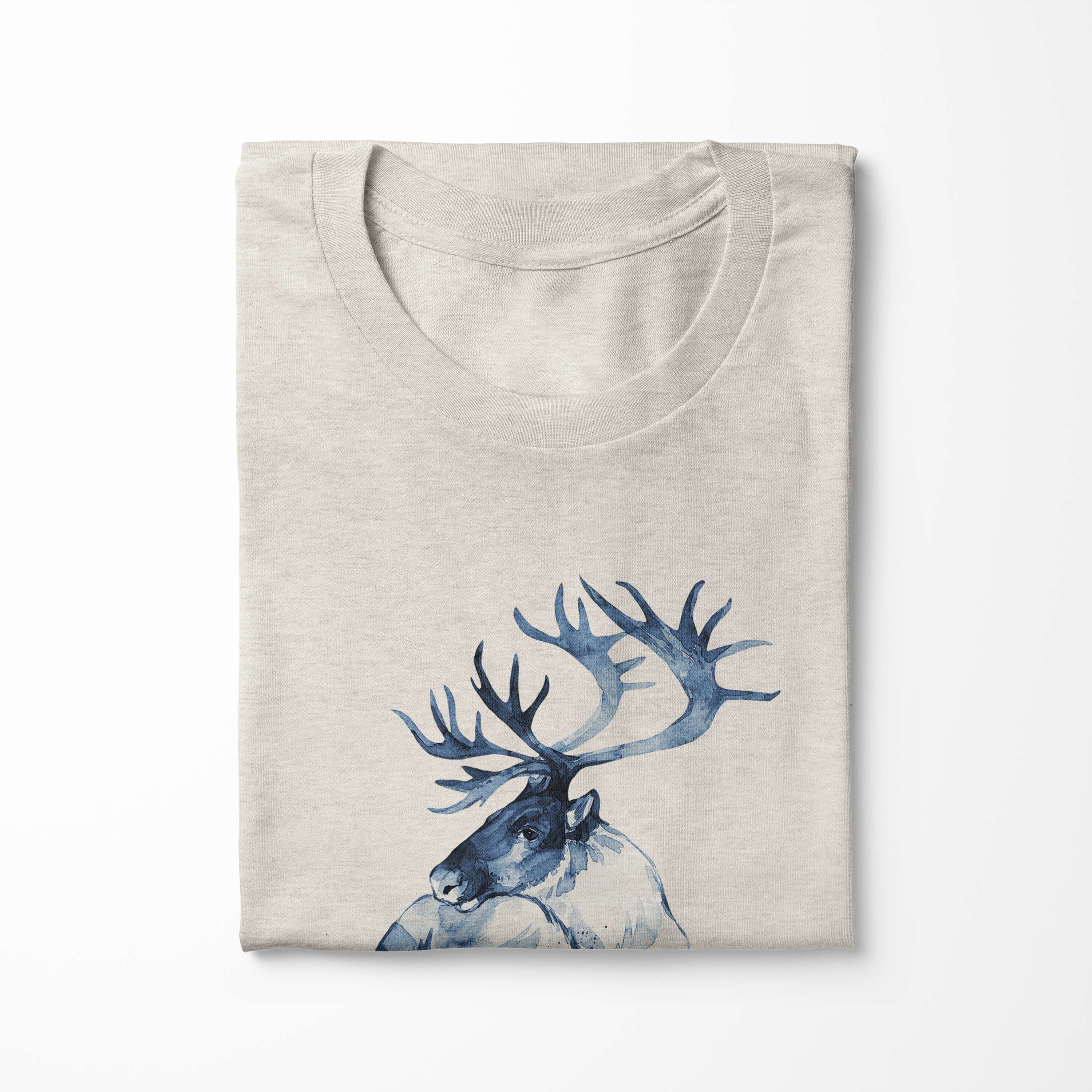 Sinus Art T-Shirt Hirsch 100% gekämmte Nachhaltig Motiv erneu Ökomode aus (1-tlg) Shirt Aquarell Herren T-Shirt Bio-Baumwolle